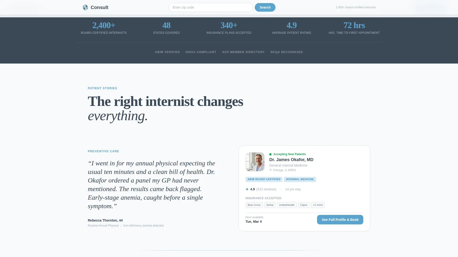 Internist Booking Website Template