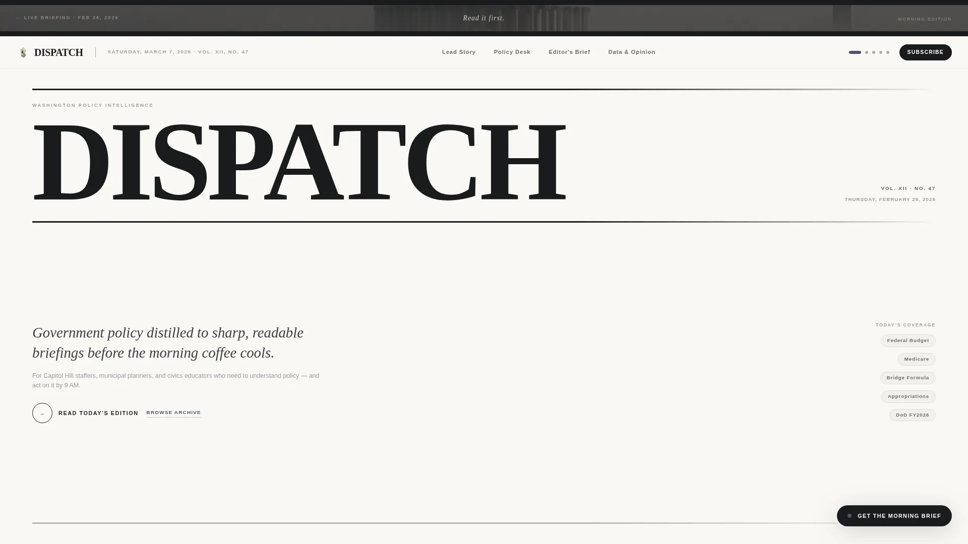 Government News Blog Horizontal Scroll Landing Page