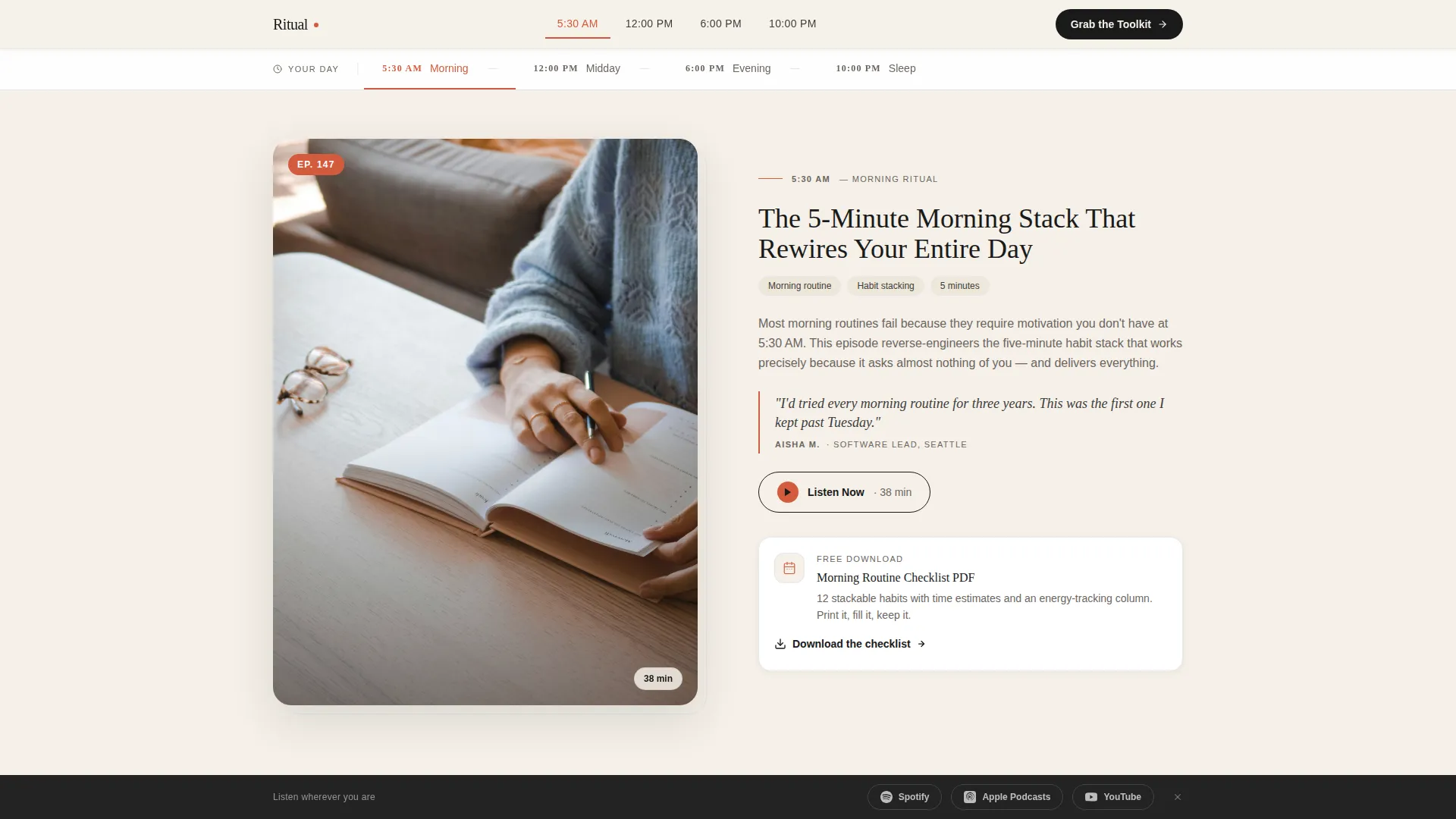Habit Building Podcast Landing Page Template