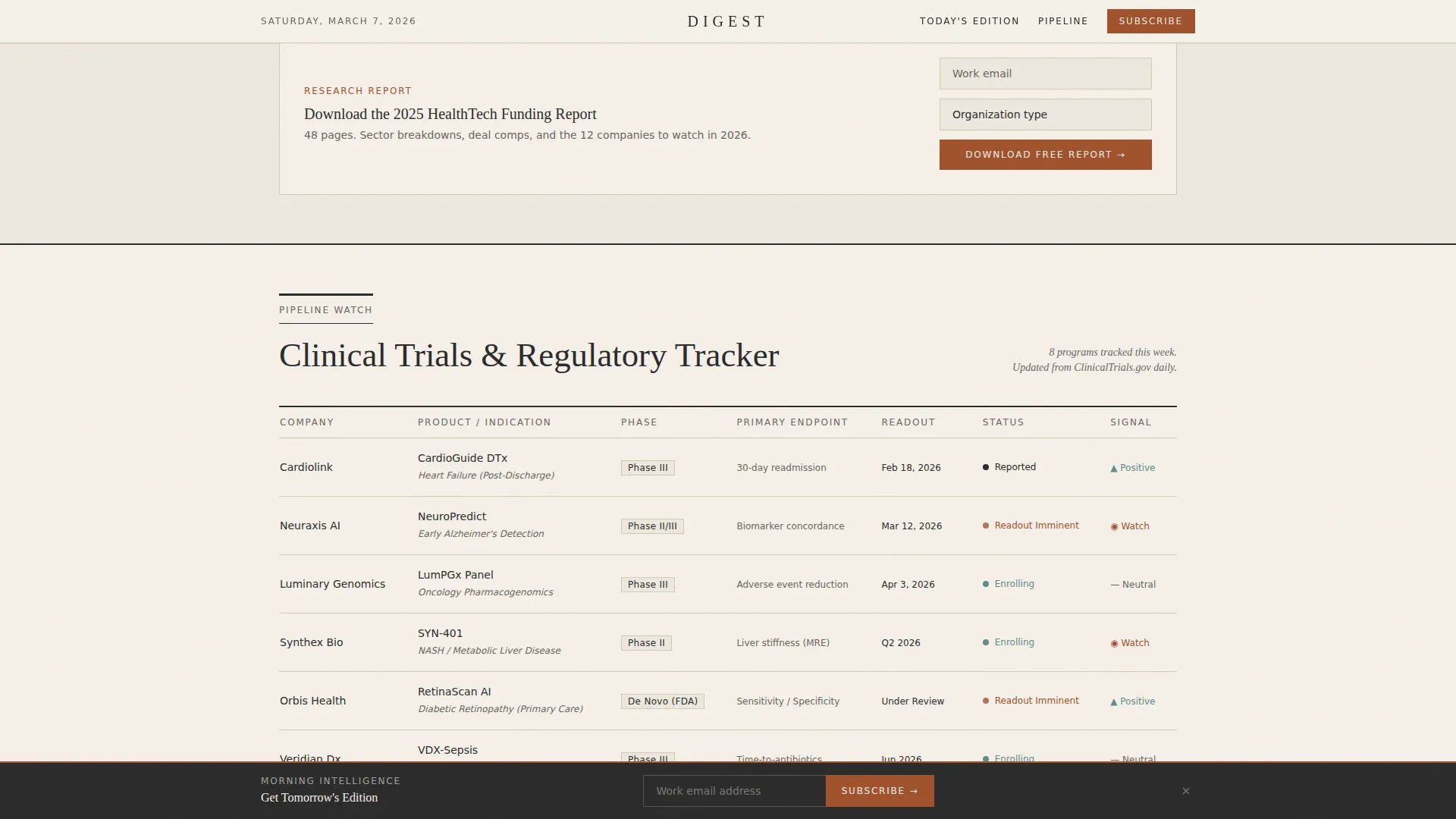 Healthtech Newsletter Landing Page Template