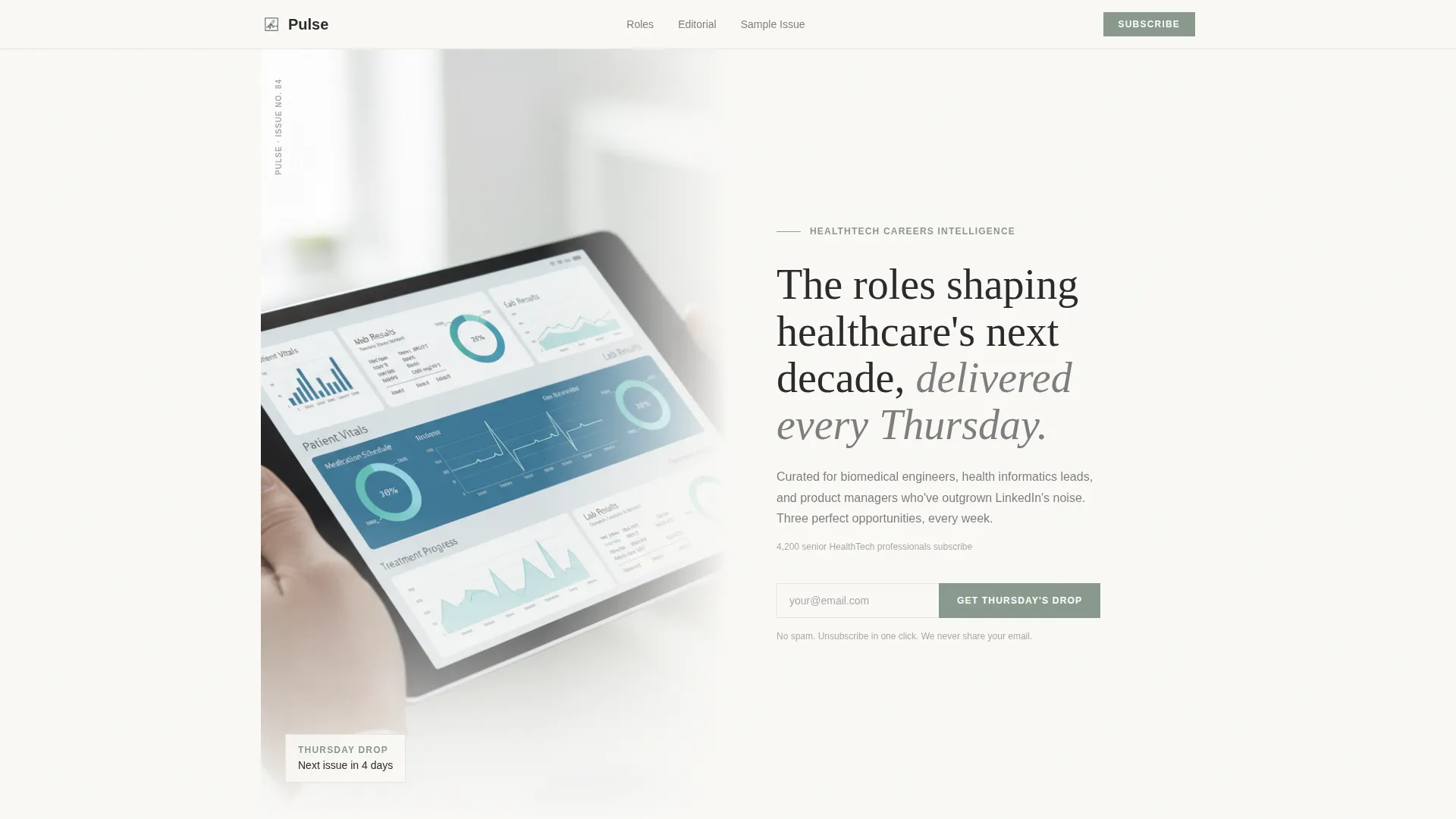 Curated HealthTech Newsletter Landing Page Template