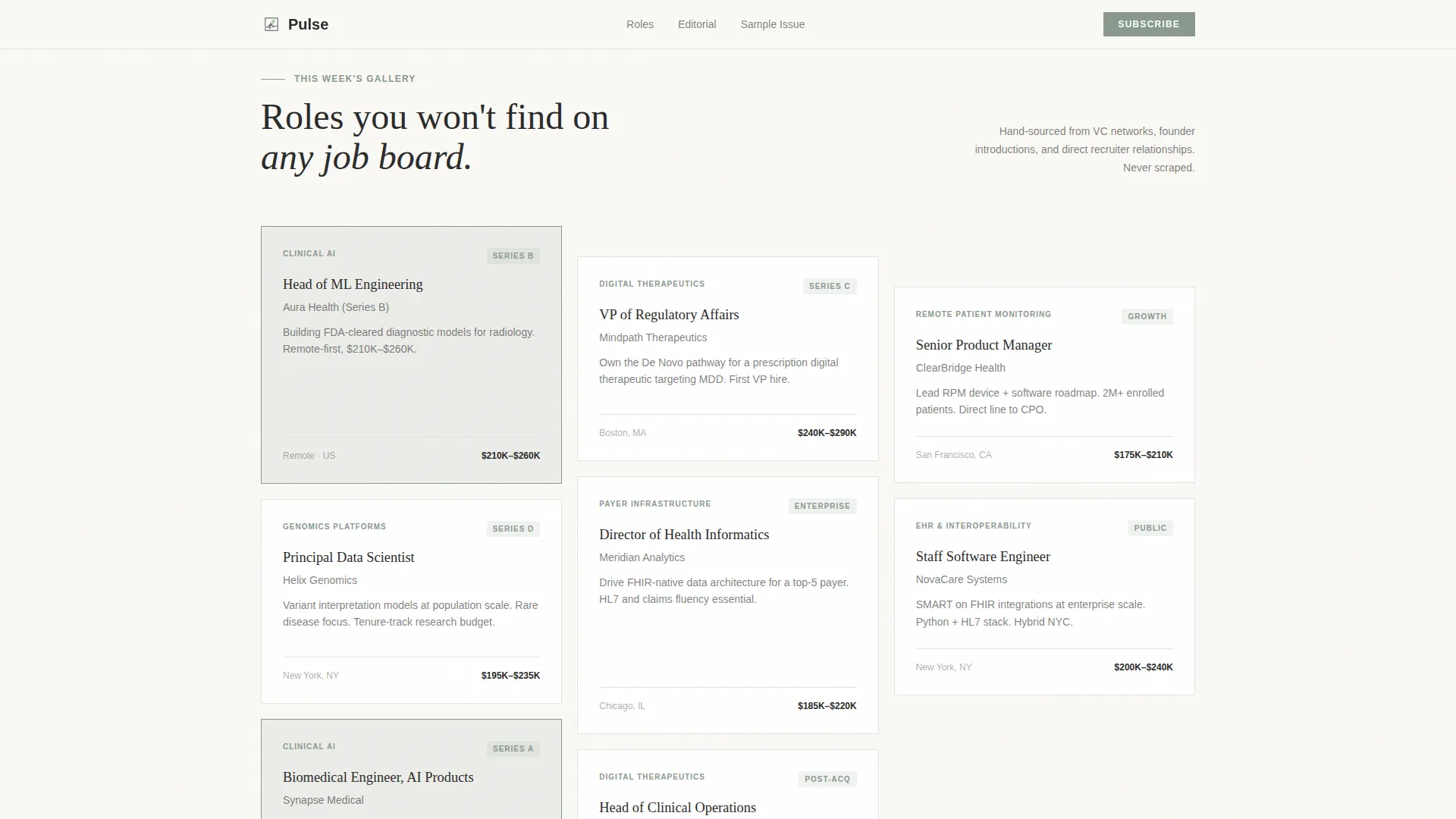 Curated HealthTech Newsletter Landing Page Template