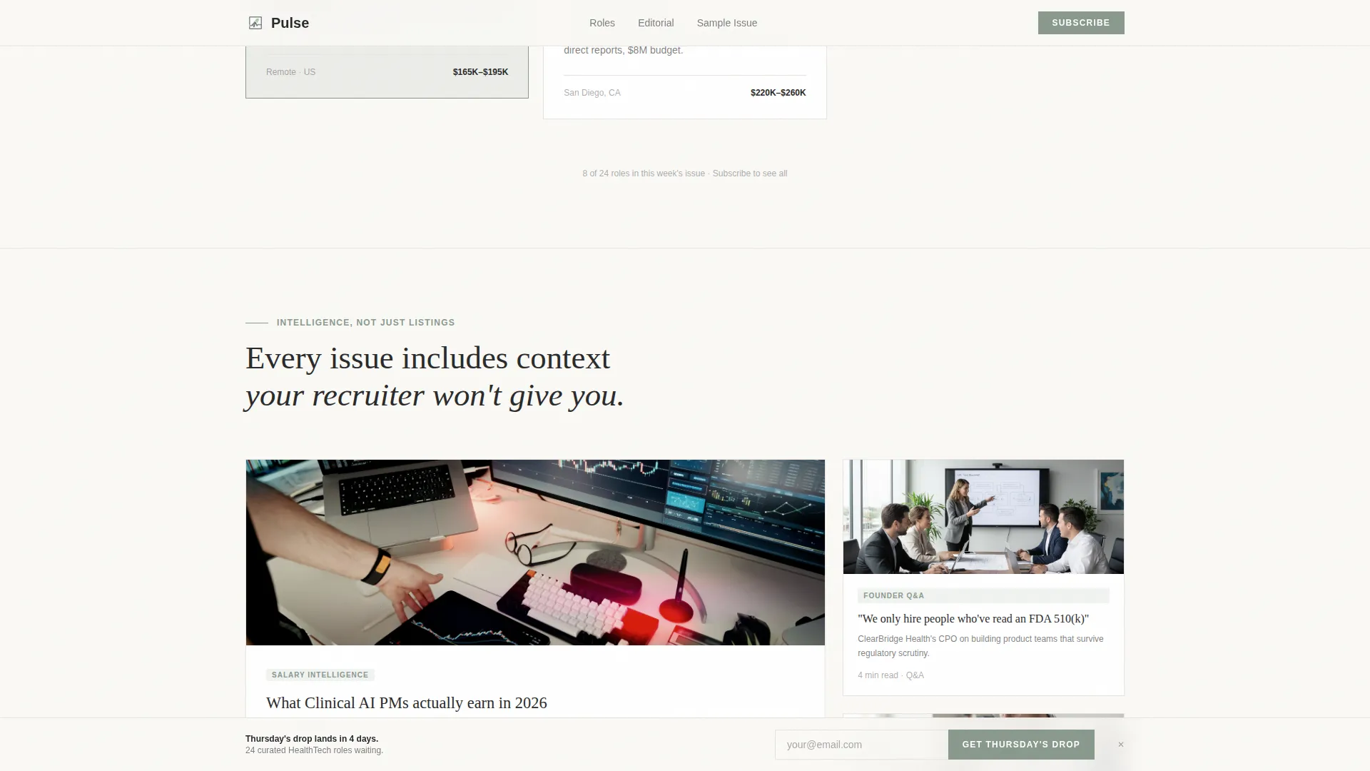 Curated HealthTech Newsletter Landing Page Template