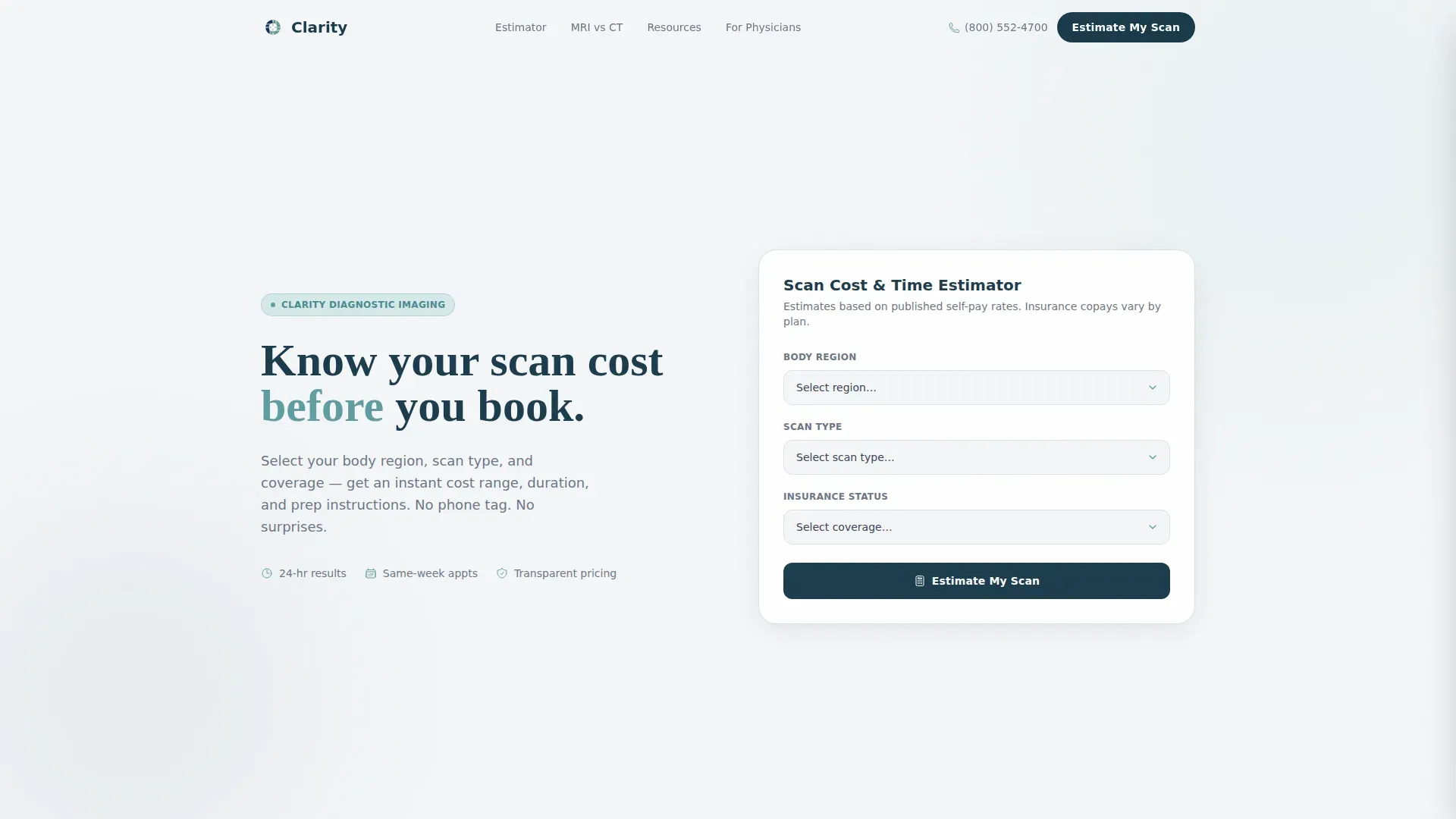 Diagnostic Lab & Imaging Cost Calculator Website Template