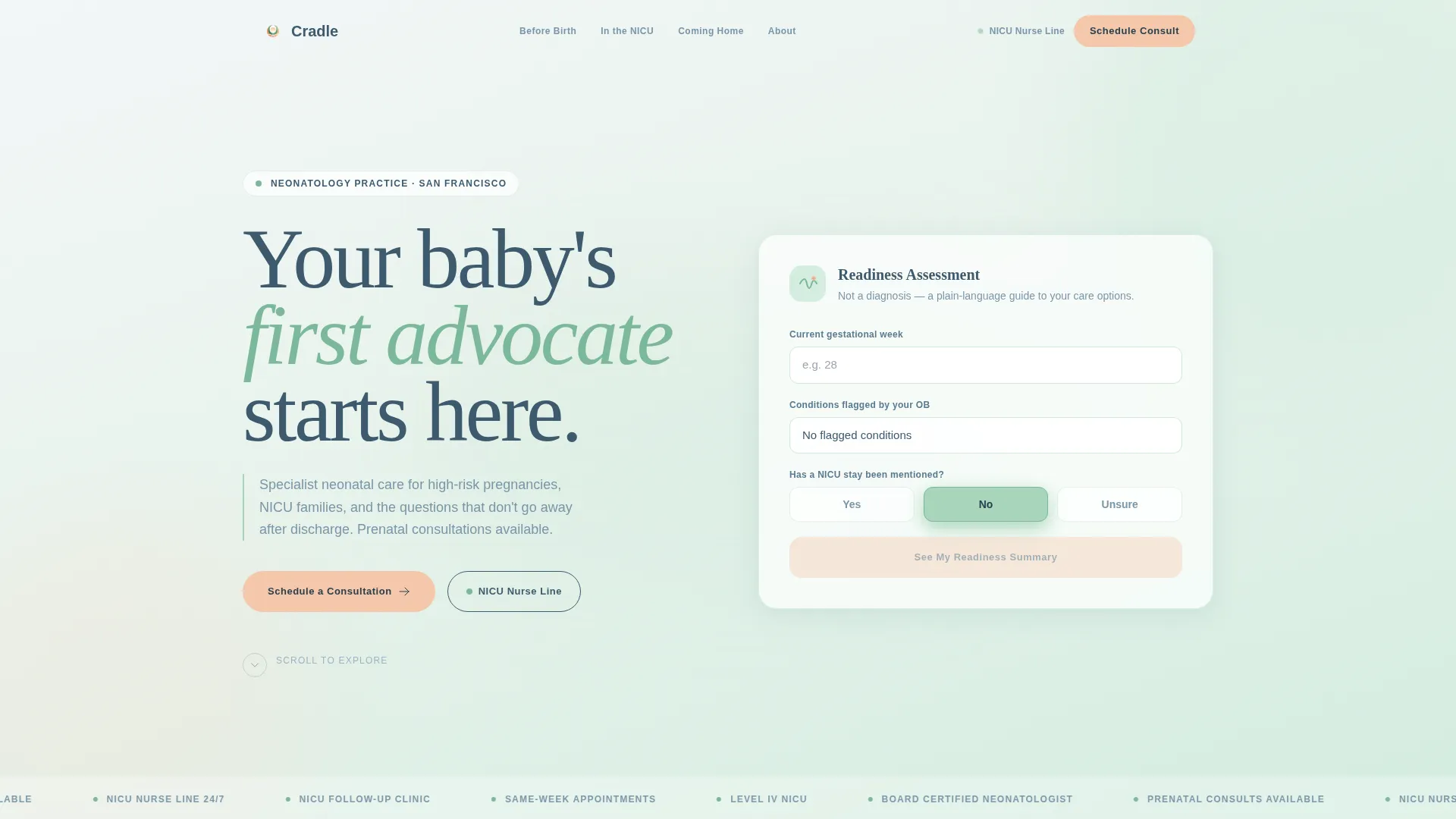 Neonatologist Practice Website Template with Gestational Risk Calculator