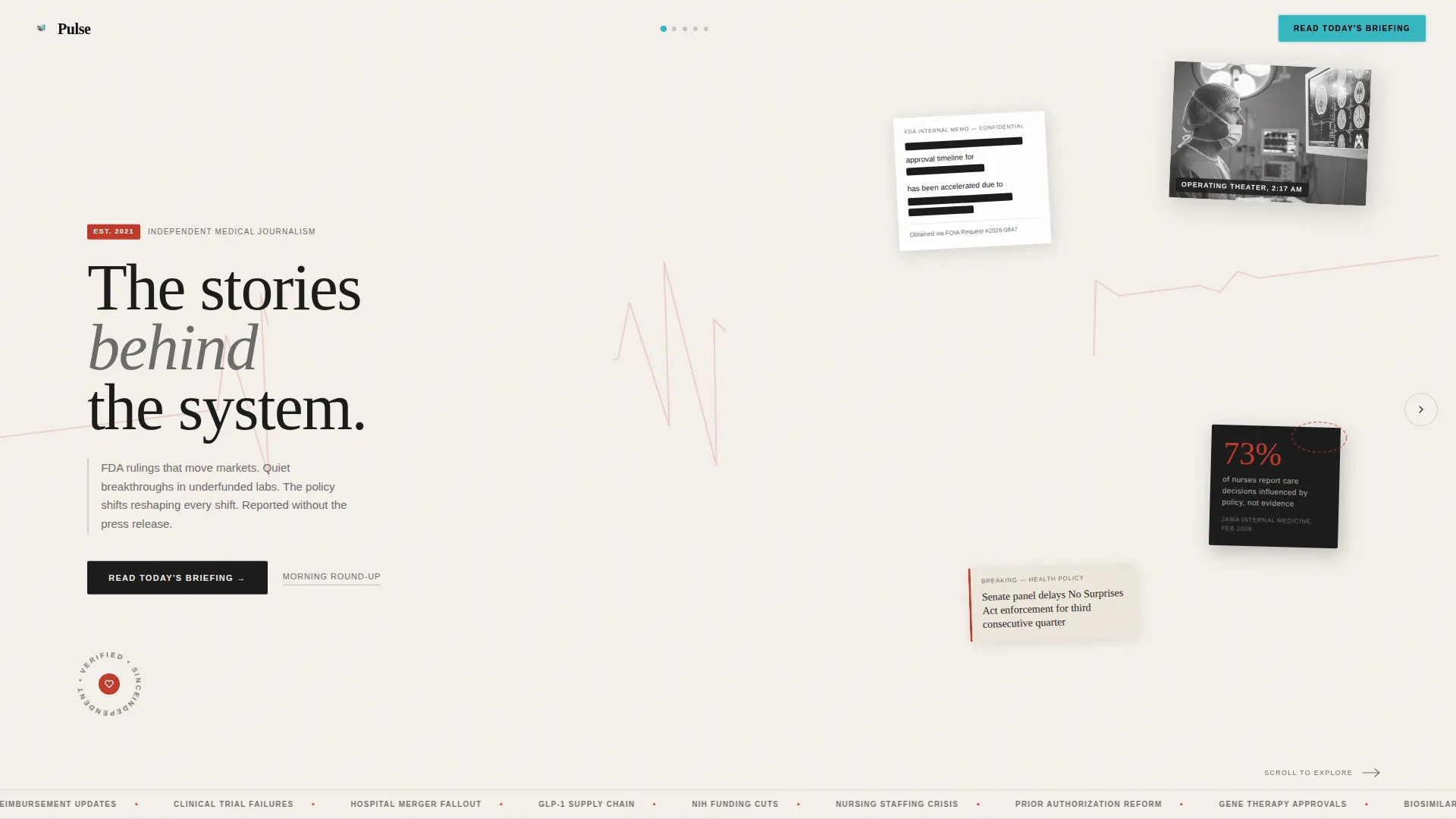 Healthcare News Blog Horizontal Scroll Landing Page
