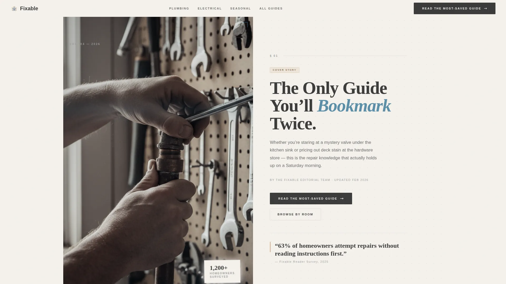 Editorial Home Repair Blog Landing Page Template