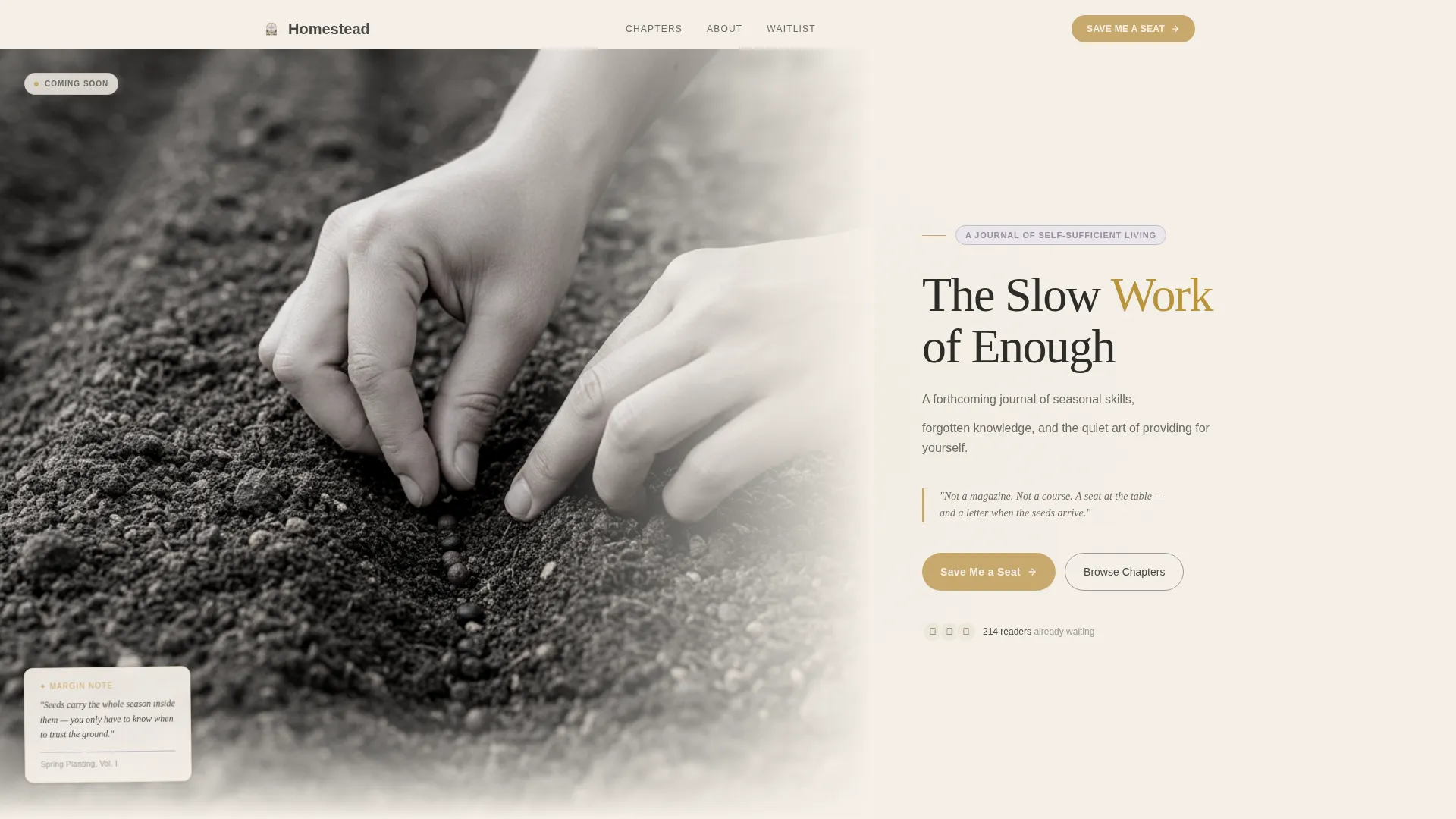 Timeless Self-Sufficiency Blog Landing Page Template
