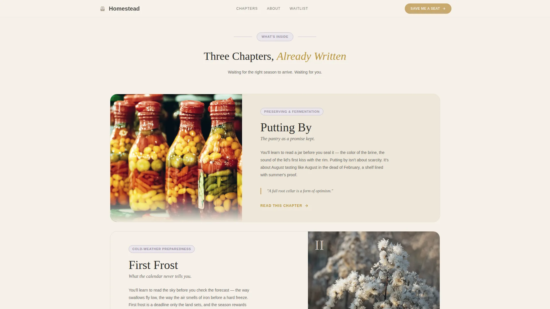 Timeless Self-Sufficiency Blog Landing Page Template