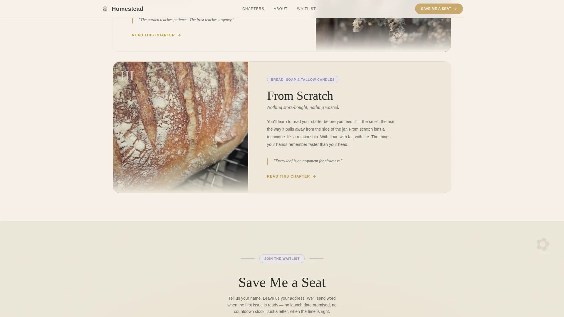Timeless Self-Sufficiency Blog Landing Page Template