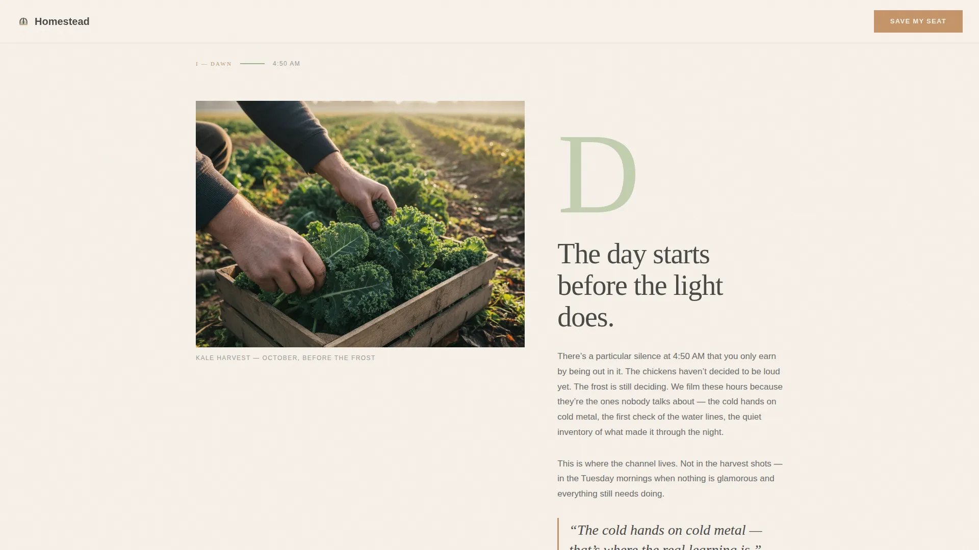 Rustic Self-Sufficiency YouTube Channel Landing Page