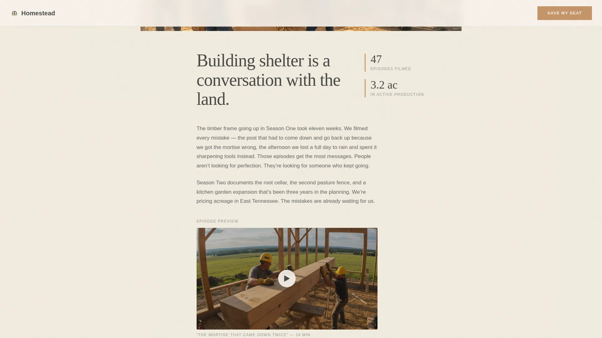 Rustic Self-Sufficiency YouTube Channel Landing Page