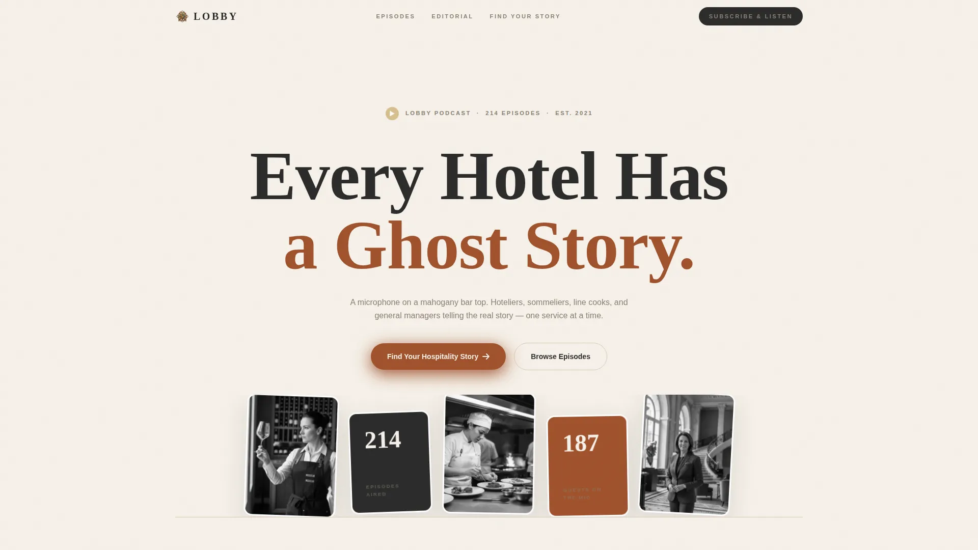 Hospitality Podcast Editorial Landing Page Template