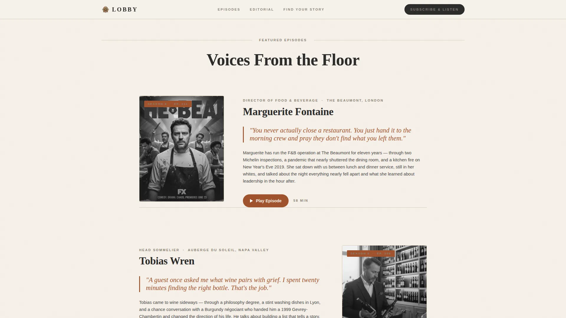 Hospitality Podcast Editorial Landing Page Template