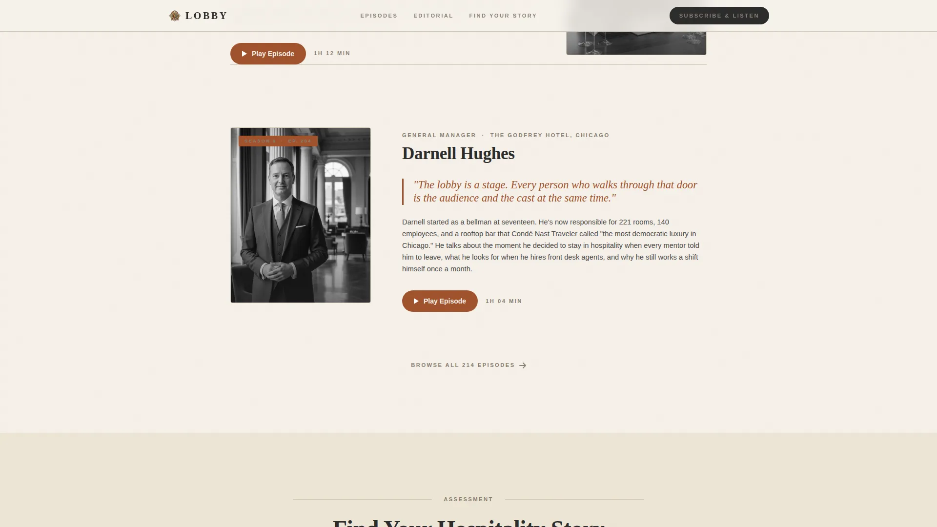 Hospitality Podcast Editorial Landing Page Template