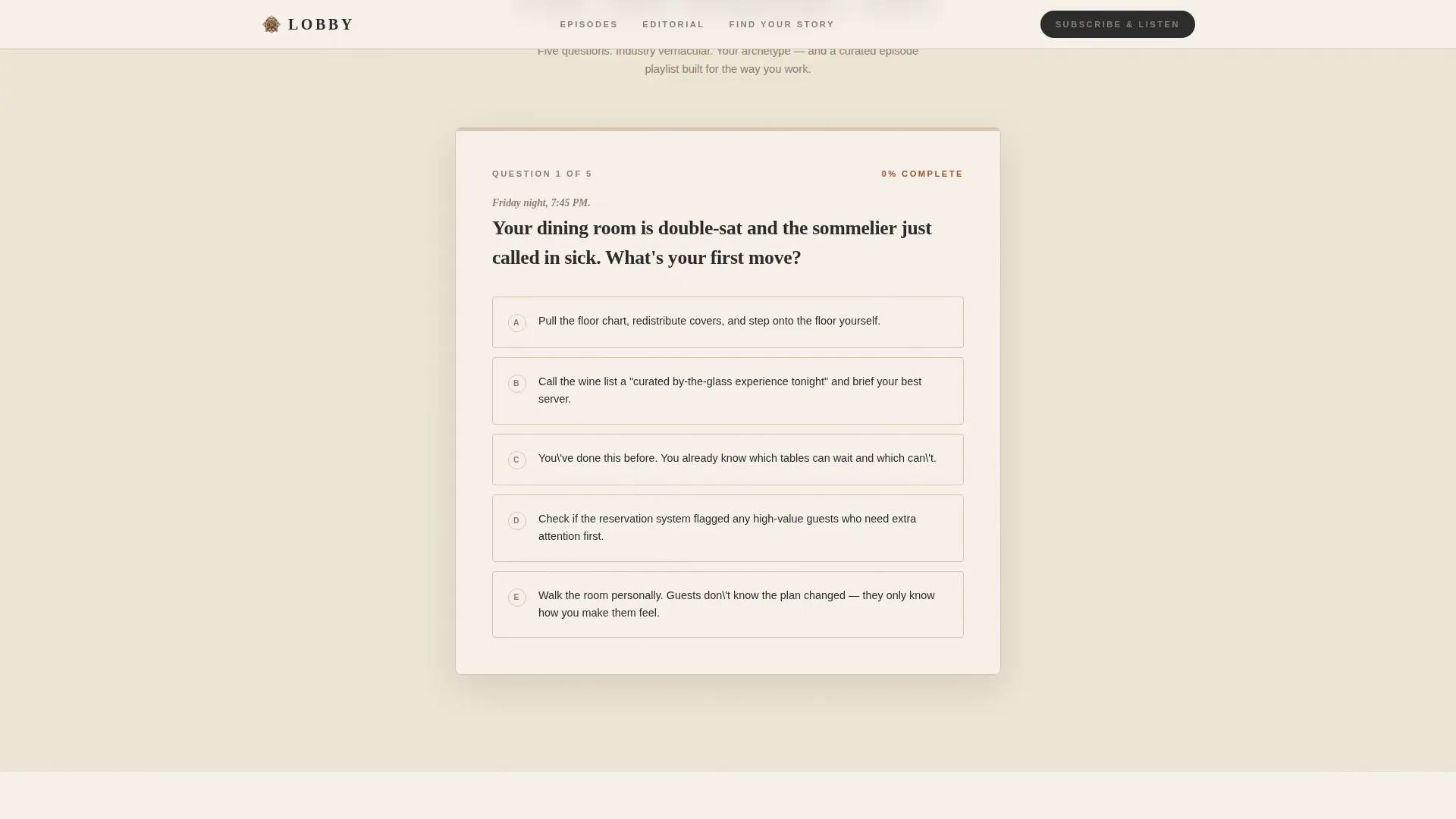 Hospitality Podcast Editorial Landing Page Template