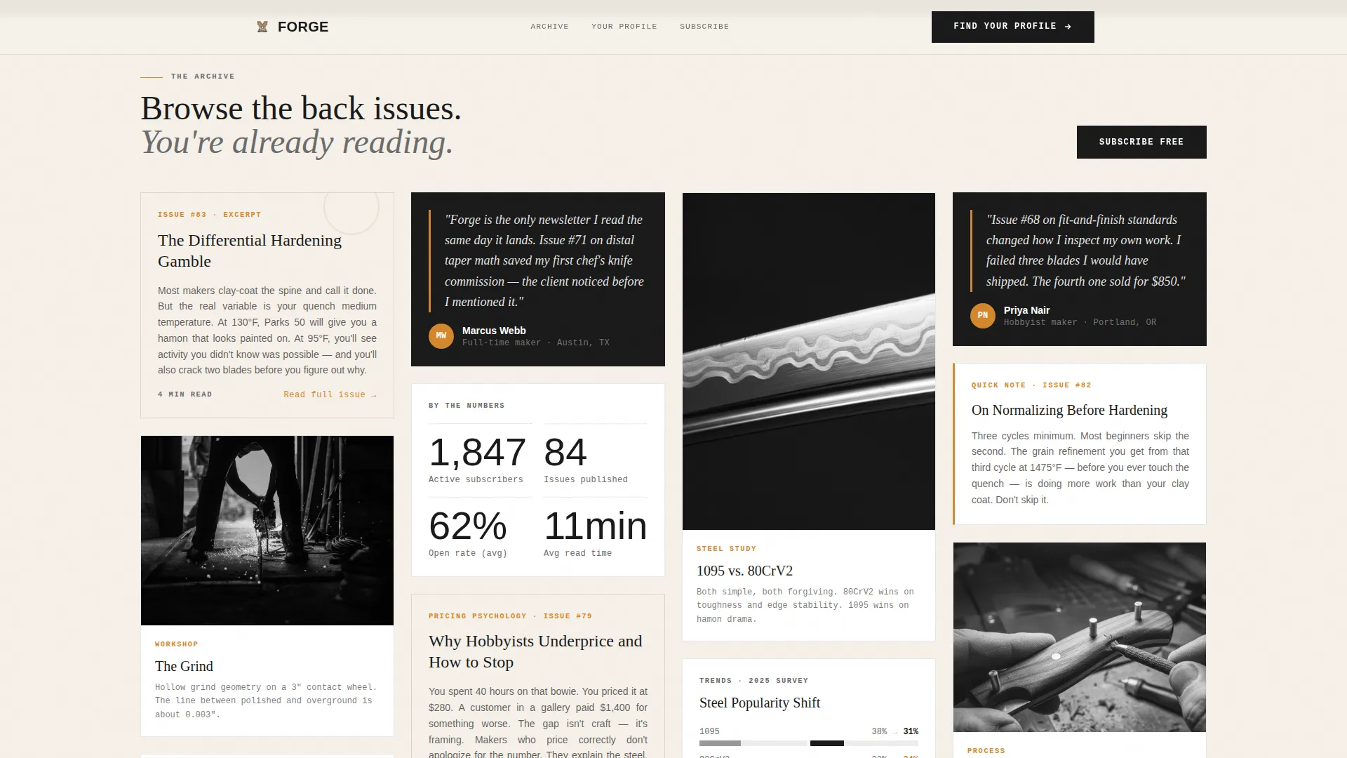 Knife Making Newsletter Landing Page Template