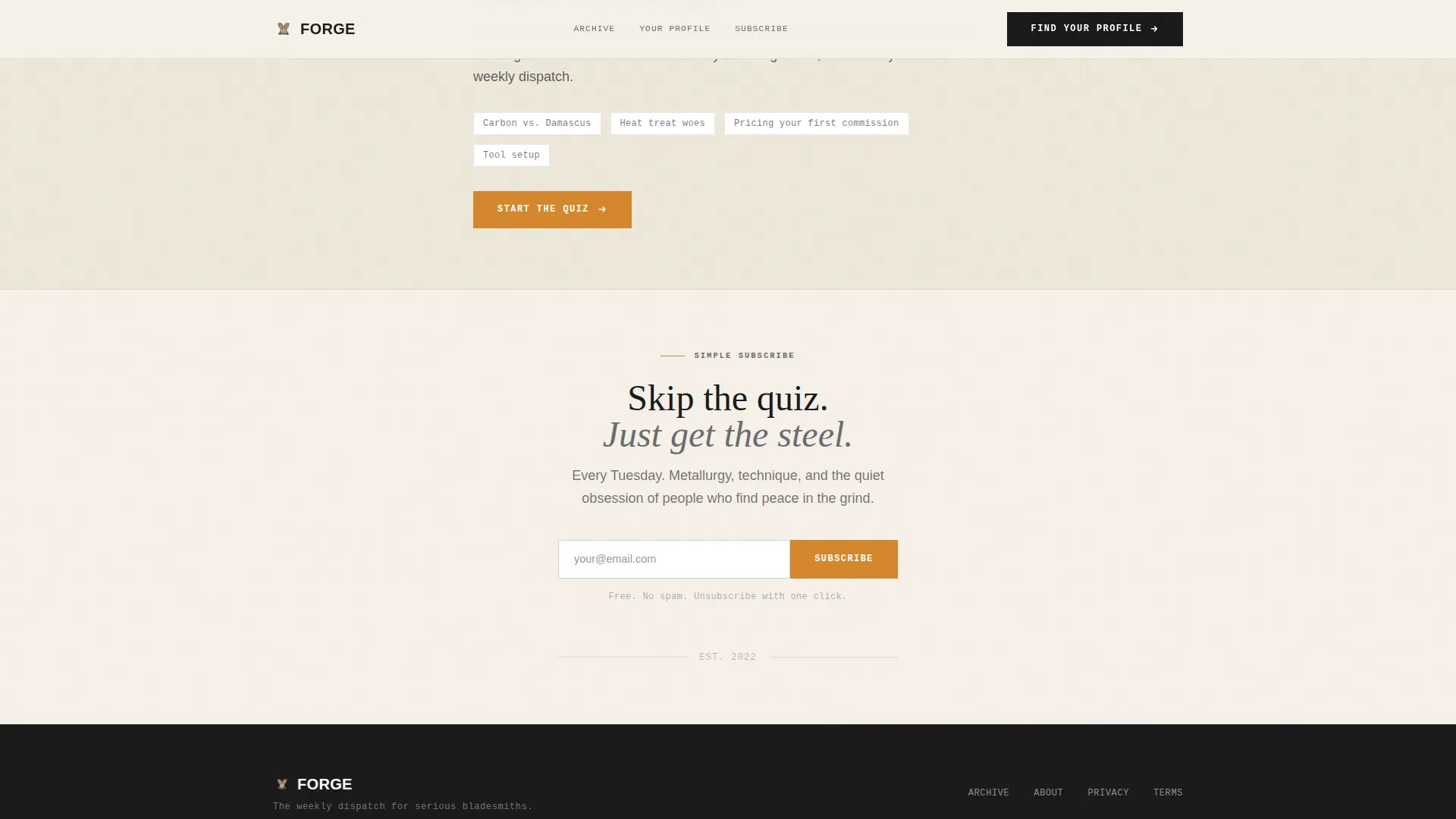 Knife Making Newsletter Landing Page Template