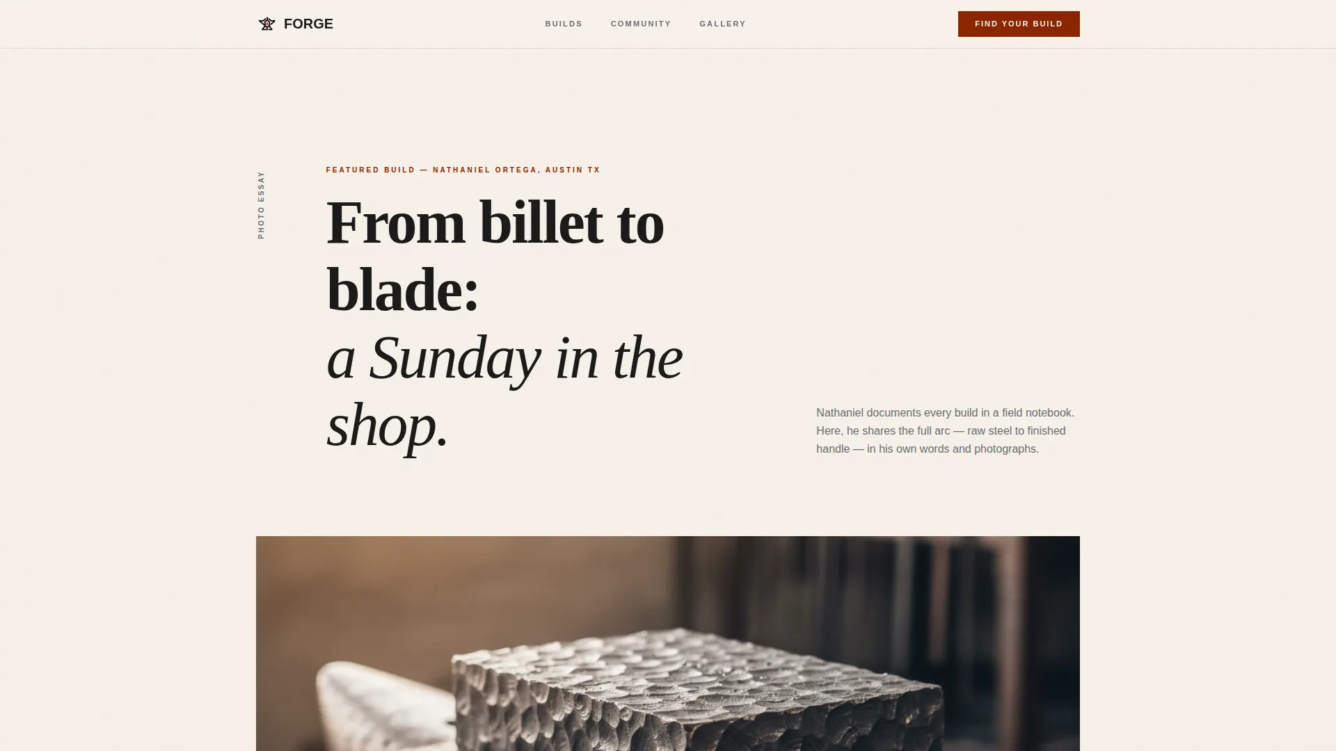 Knife Making Community Editorial Landing Page Template
