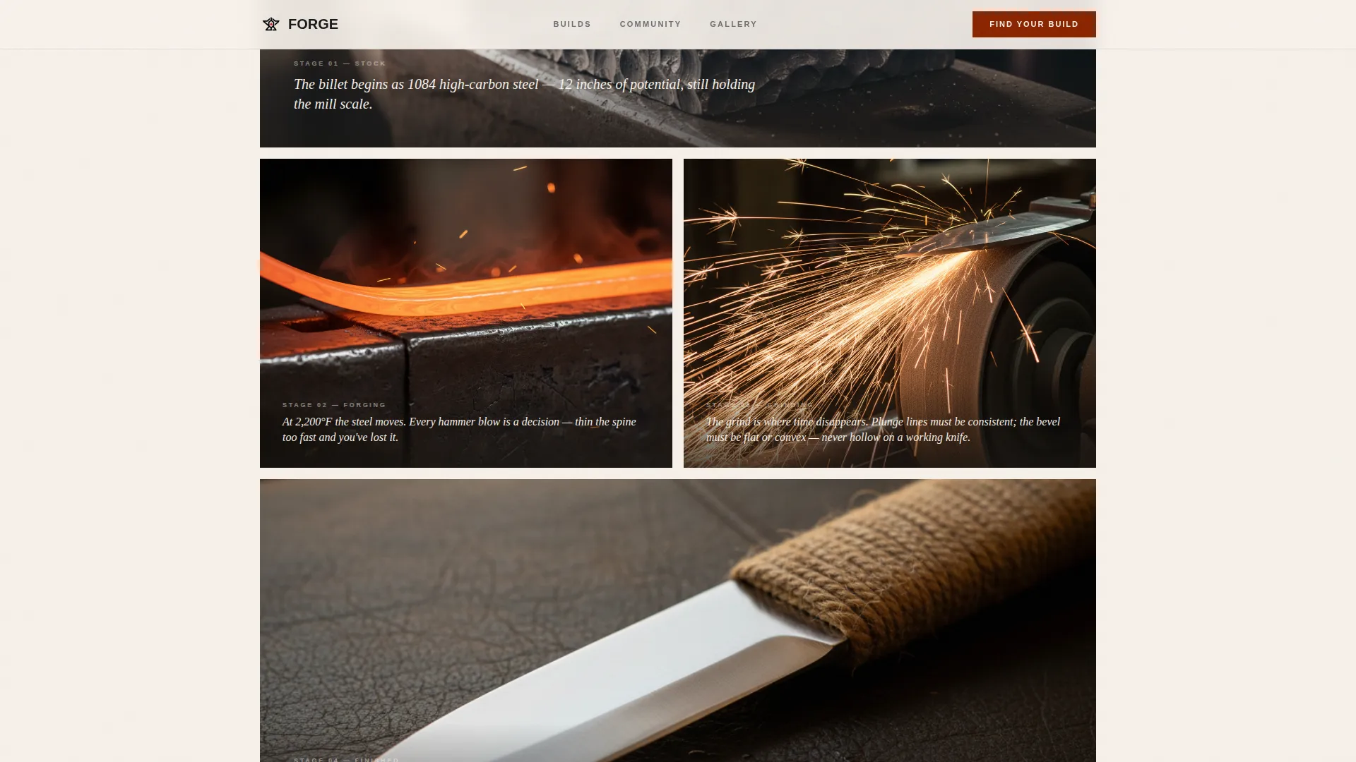 Knife Making Community Editorial Landing Page Template