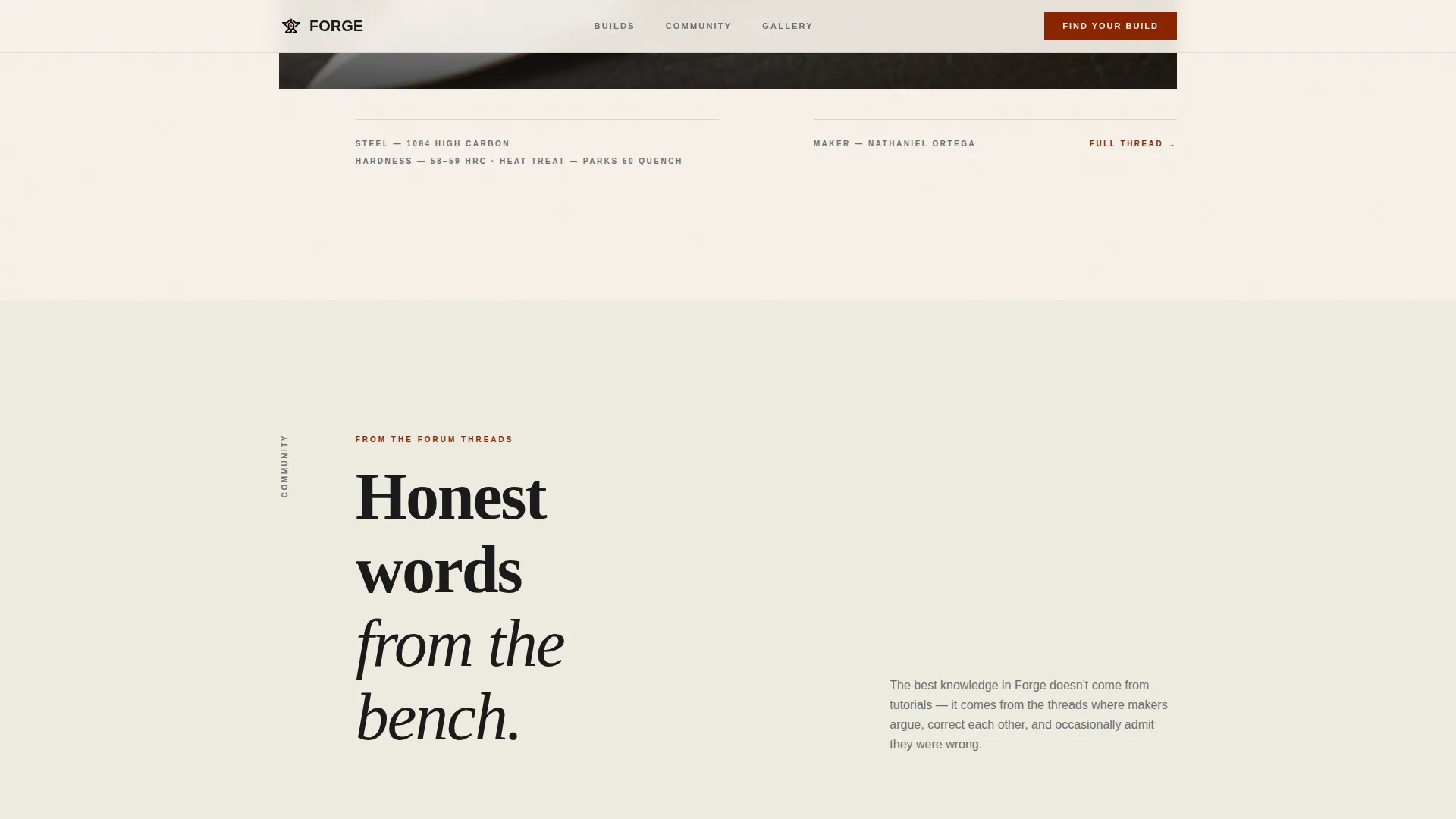 Knife Making Community Editorial Landing Page Template