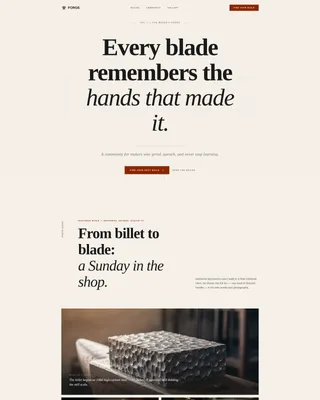 Knife Making Community Editorial Landing Page Template
