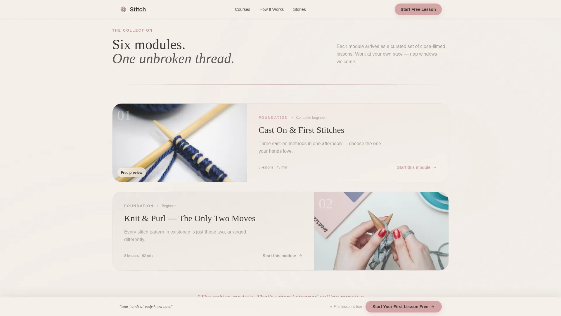 Knitting & Crochet Online Course Landing Page Template