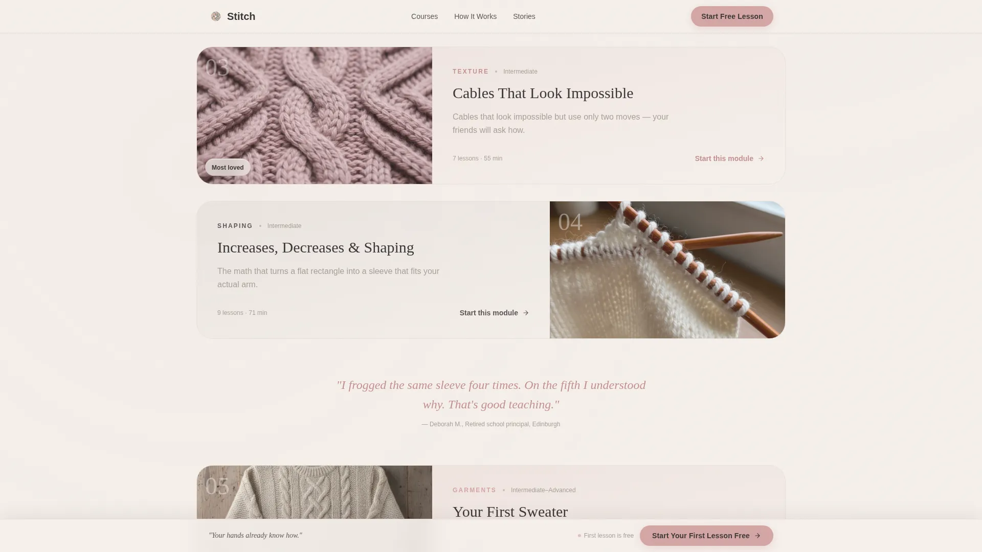 Knitting & Crochet Online Course Landing Page Template