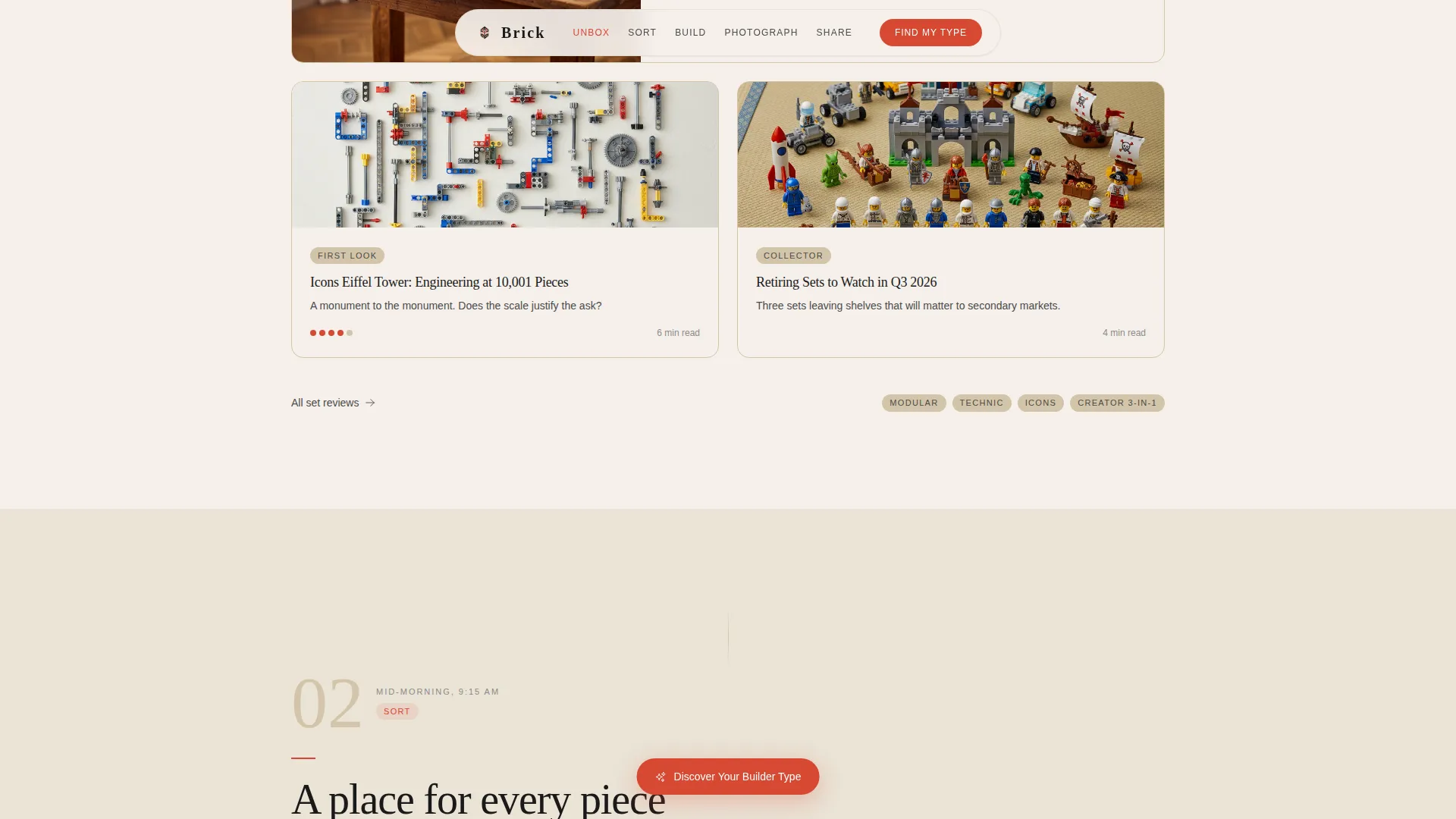 LEGO Blog Landing Page Template with Builder Quiz