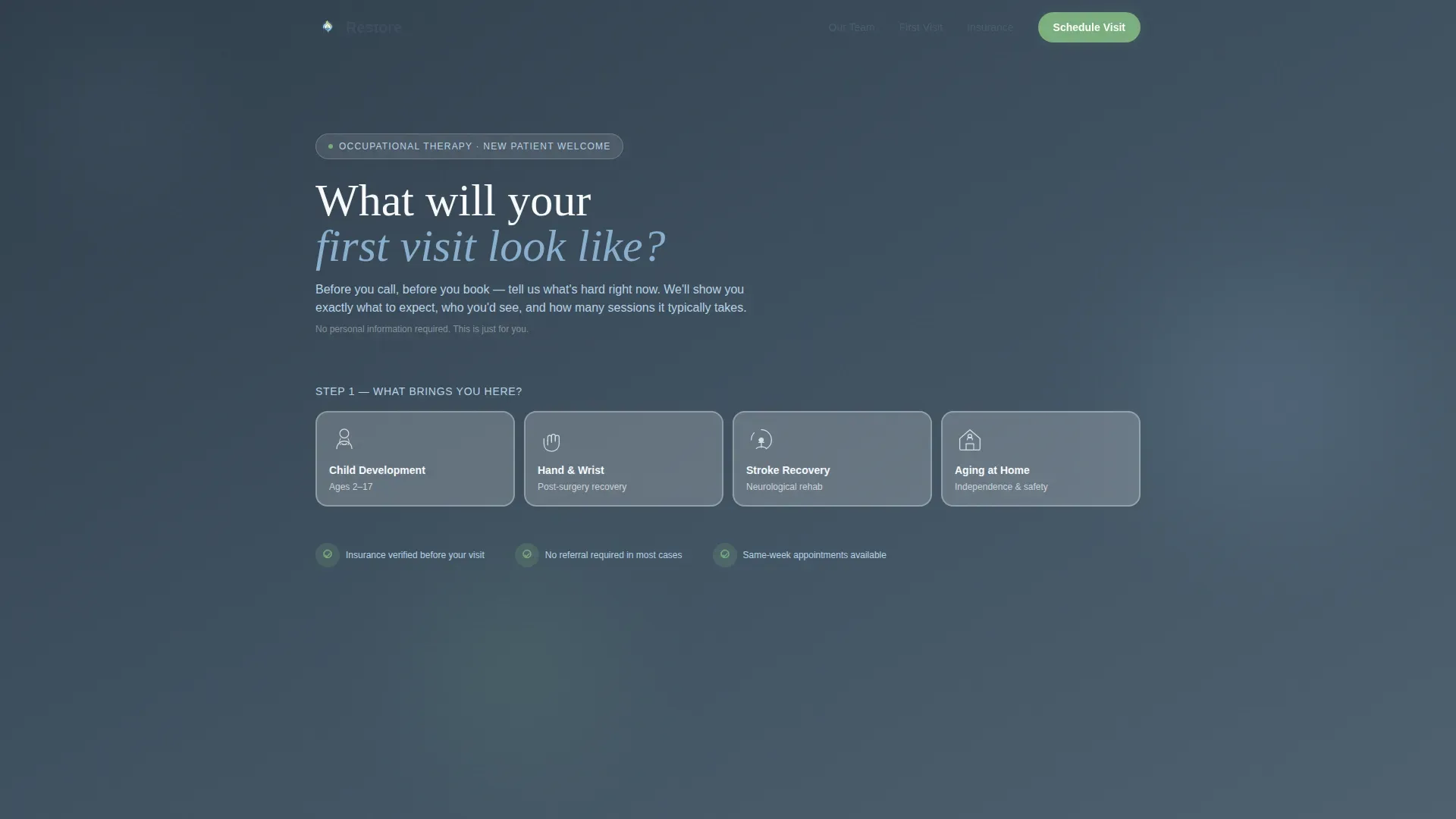 Occupational Therapy New Patient Welcome Landing Page