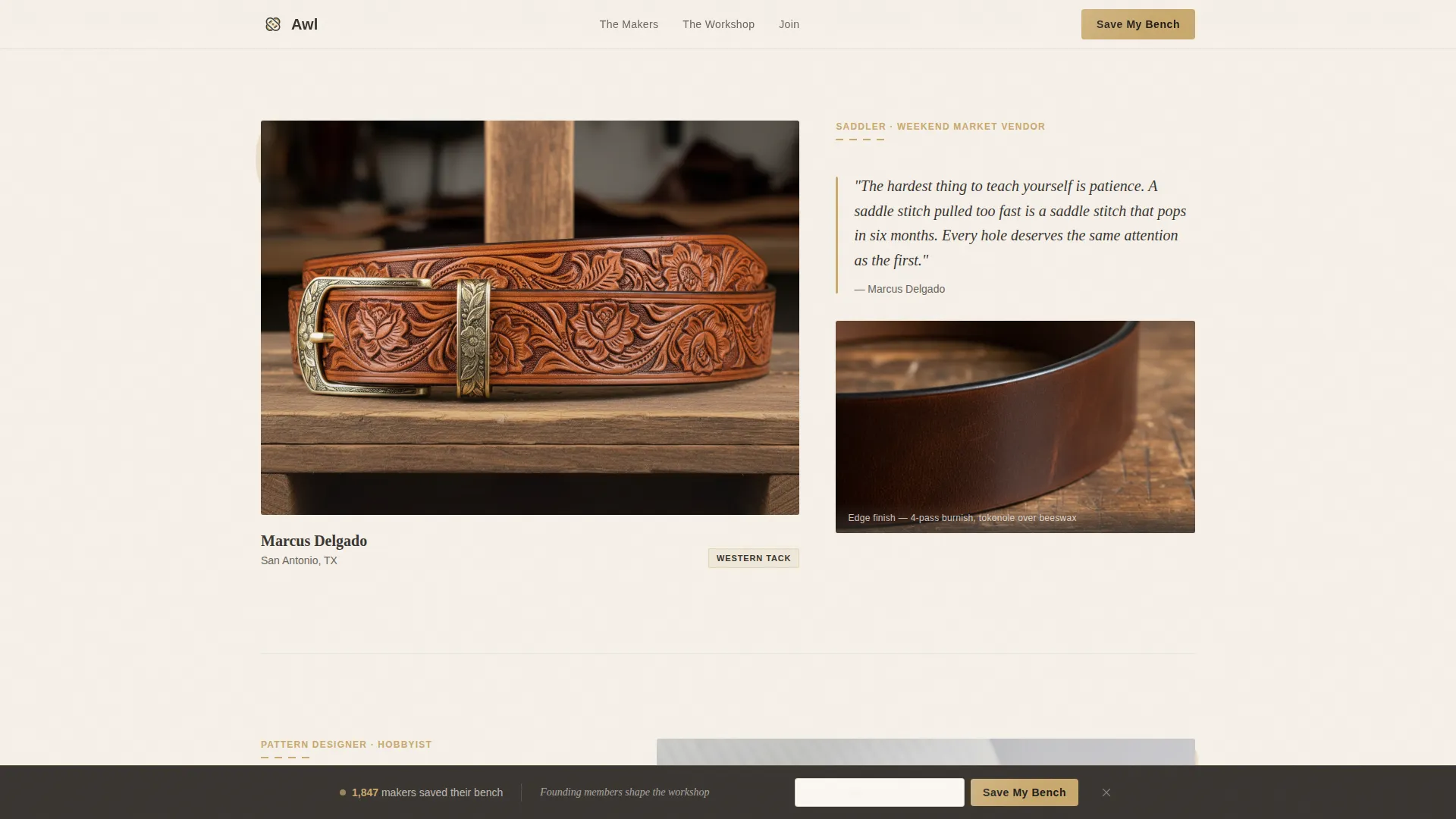 Artisan Leatherworking Community Landing Page Template