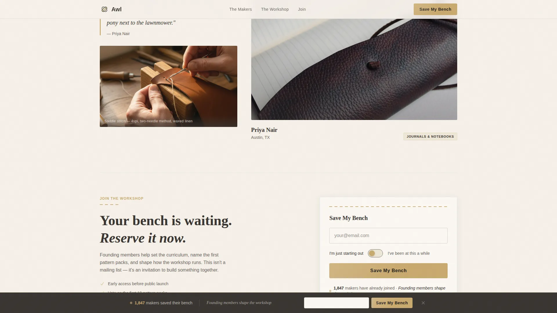 Artisan Leatherworking Community Landing Page Template