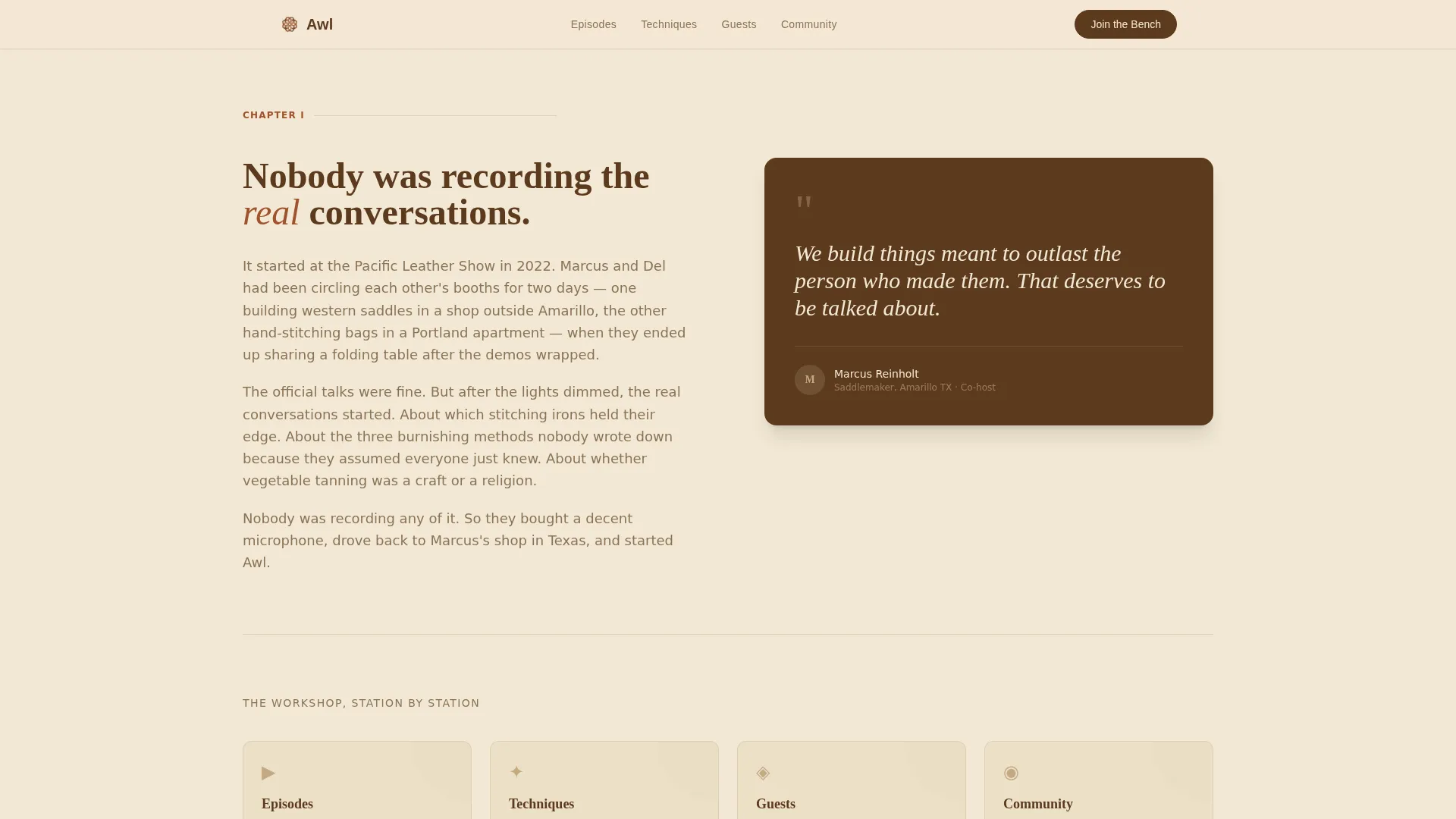Leatherworking Podcast Landing Page Template