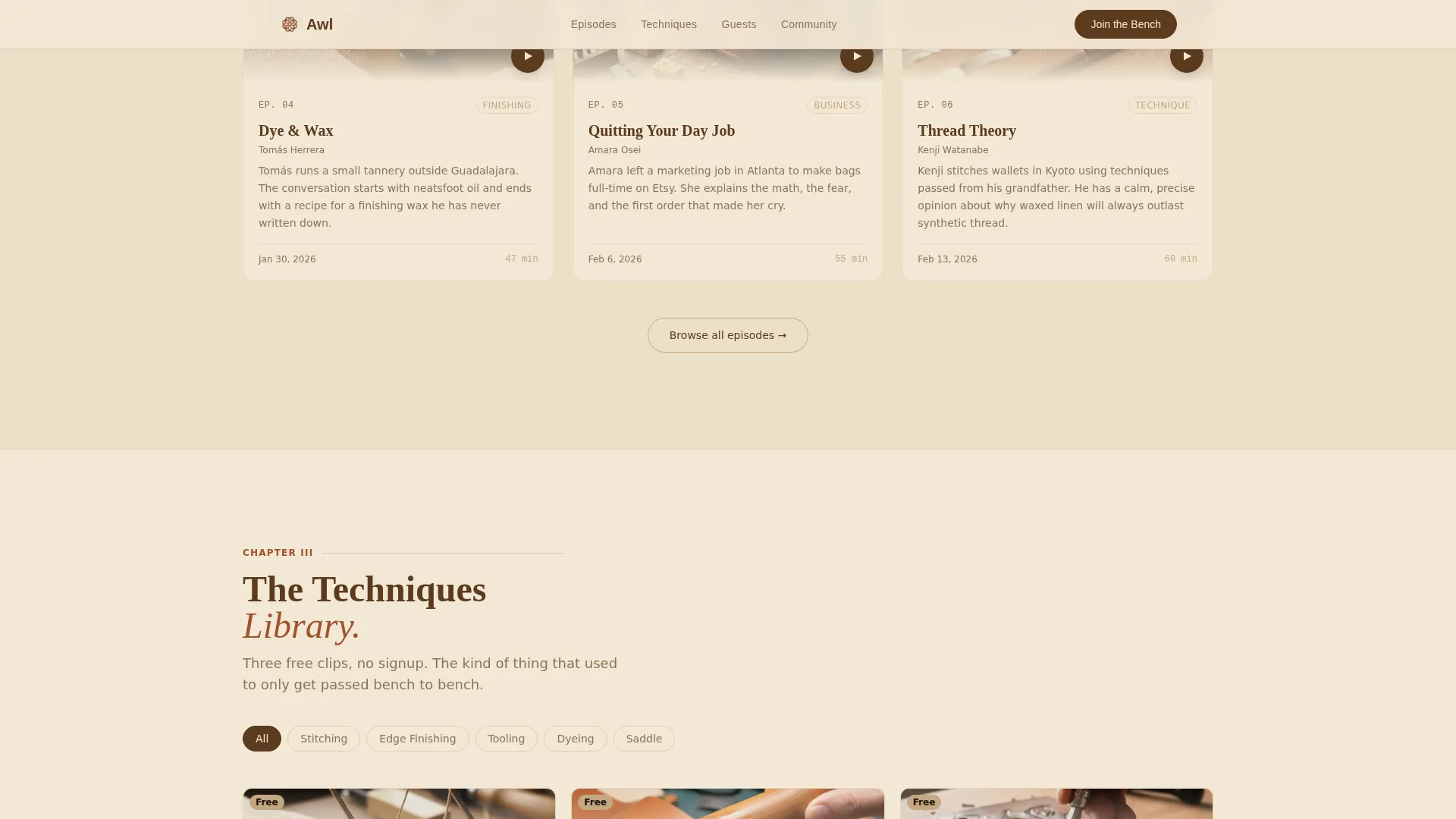 Leatherworking Podcast Landing Page Template