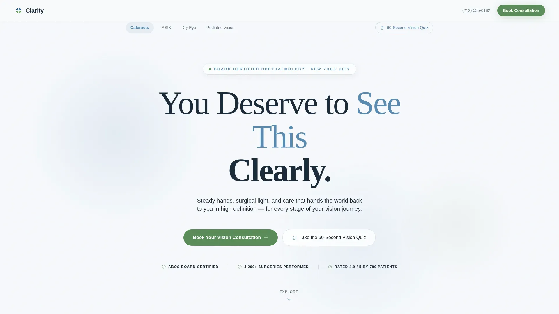 Eye Care & Optometry Specialist Booking Website Template