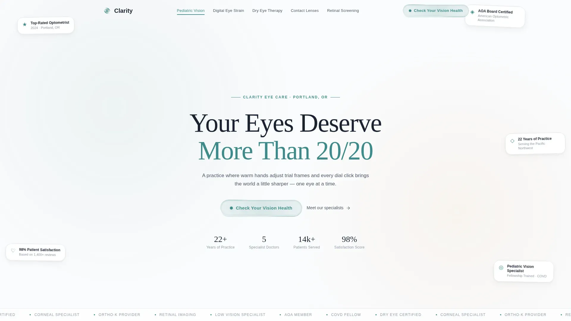 Eye Care & Optometry Booking Website Template