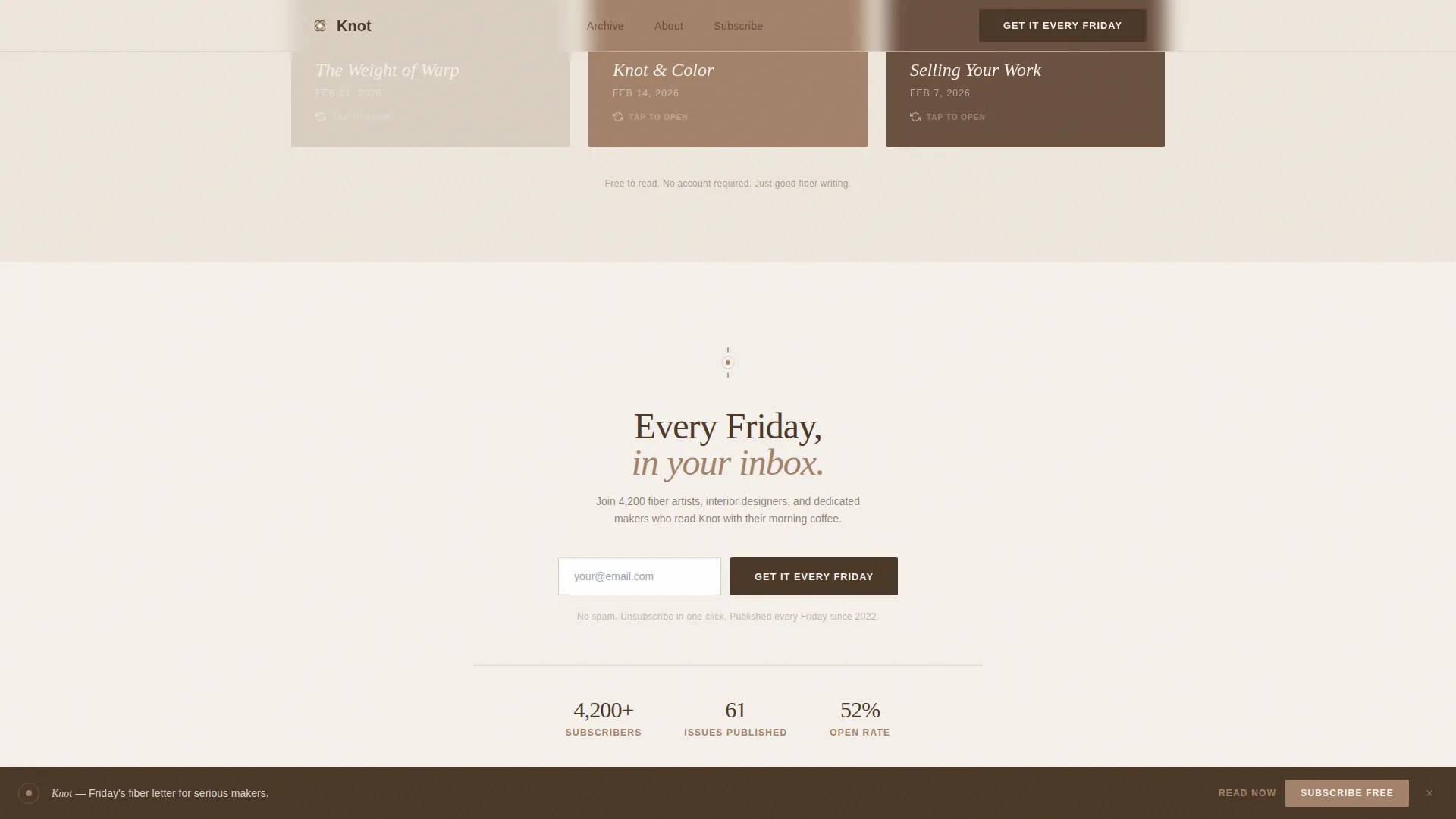 Artisan Fiber Art Newsletter Landing Page Template