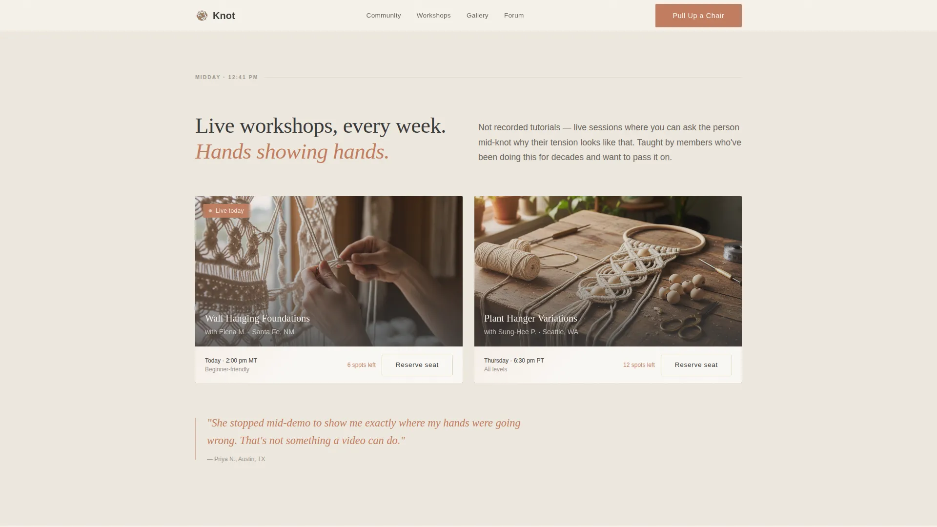 Macramé & Fiber Art Community Landing Page Template