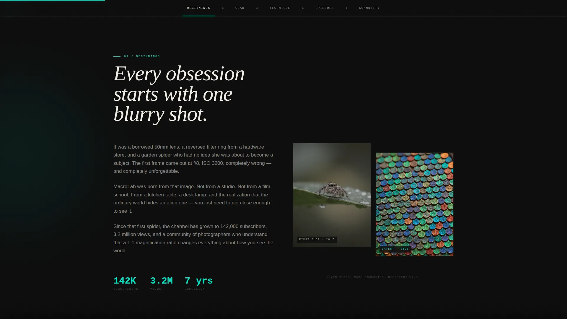 Cinematic Macro Photography Landing Page Template