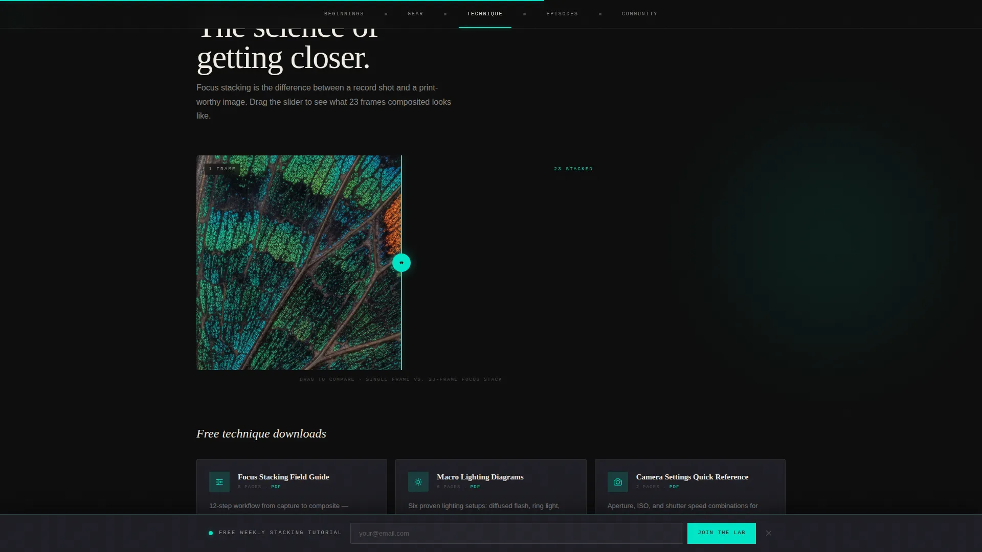 Cinematic Macro Photography Landing Page Template
