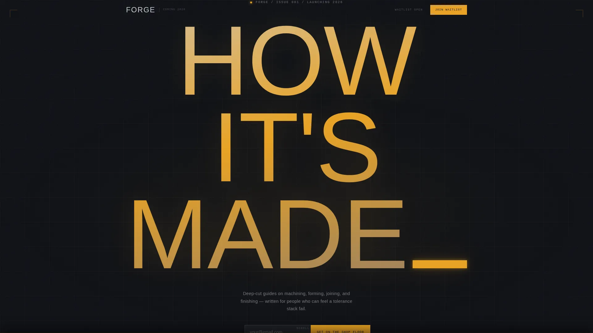 Cinematic Manufacturing Blog Waitlist Landing Page