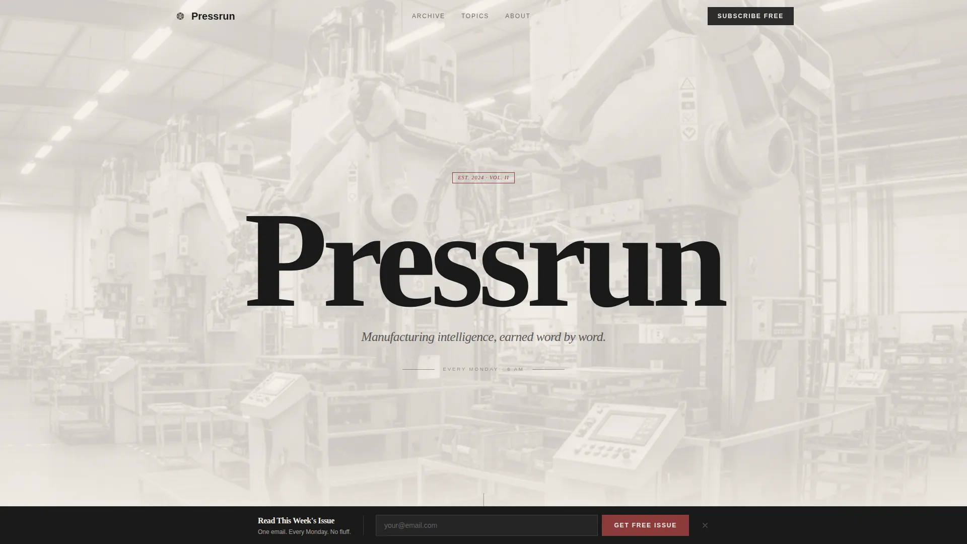 Bold Manufacturing Newsletter Landing Page