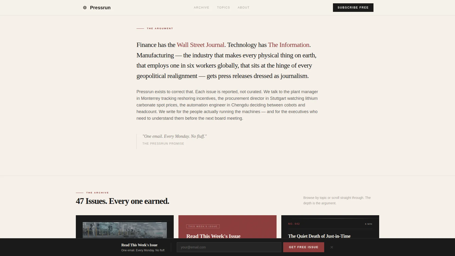 Bold Manufacturing Newsletter Landing Page