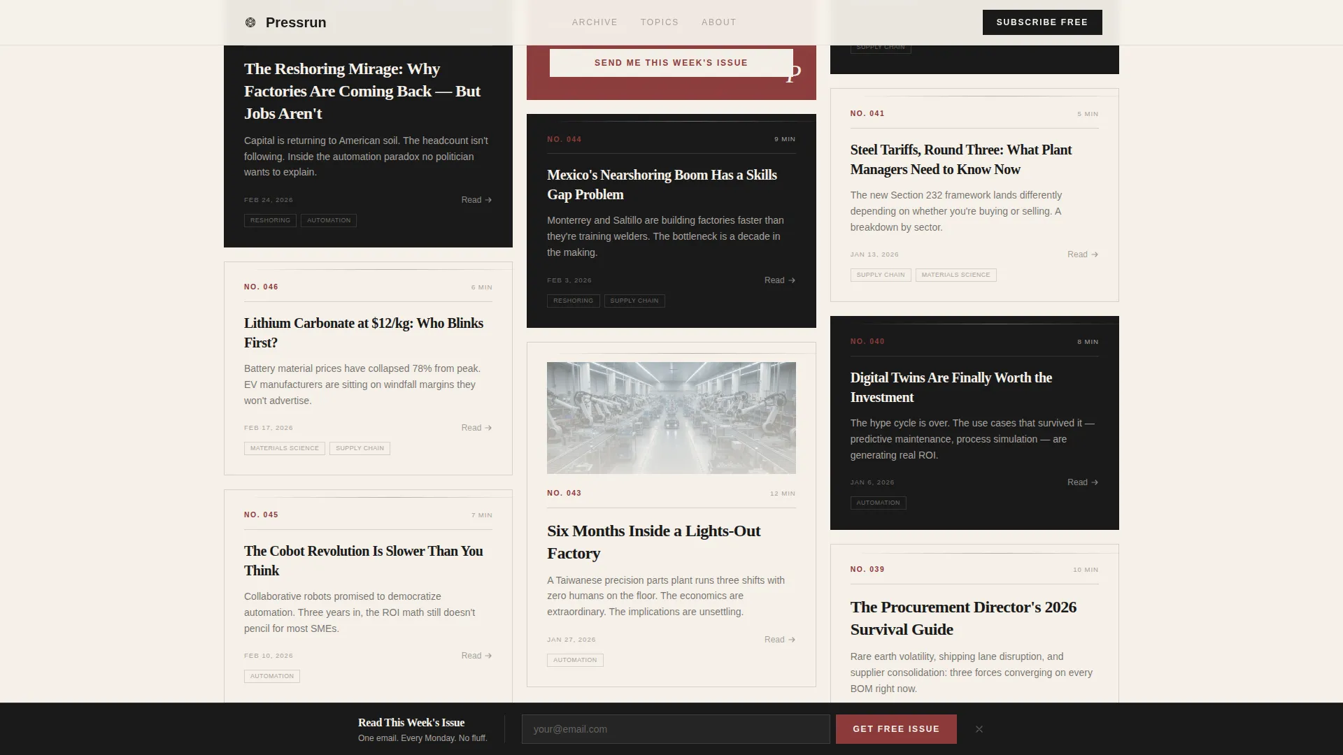 Bold Manufacturing Newsletter Landing Page