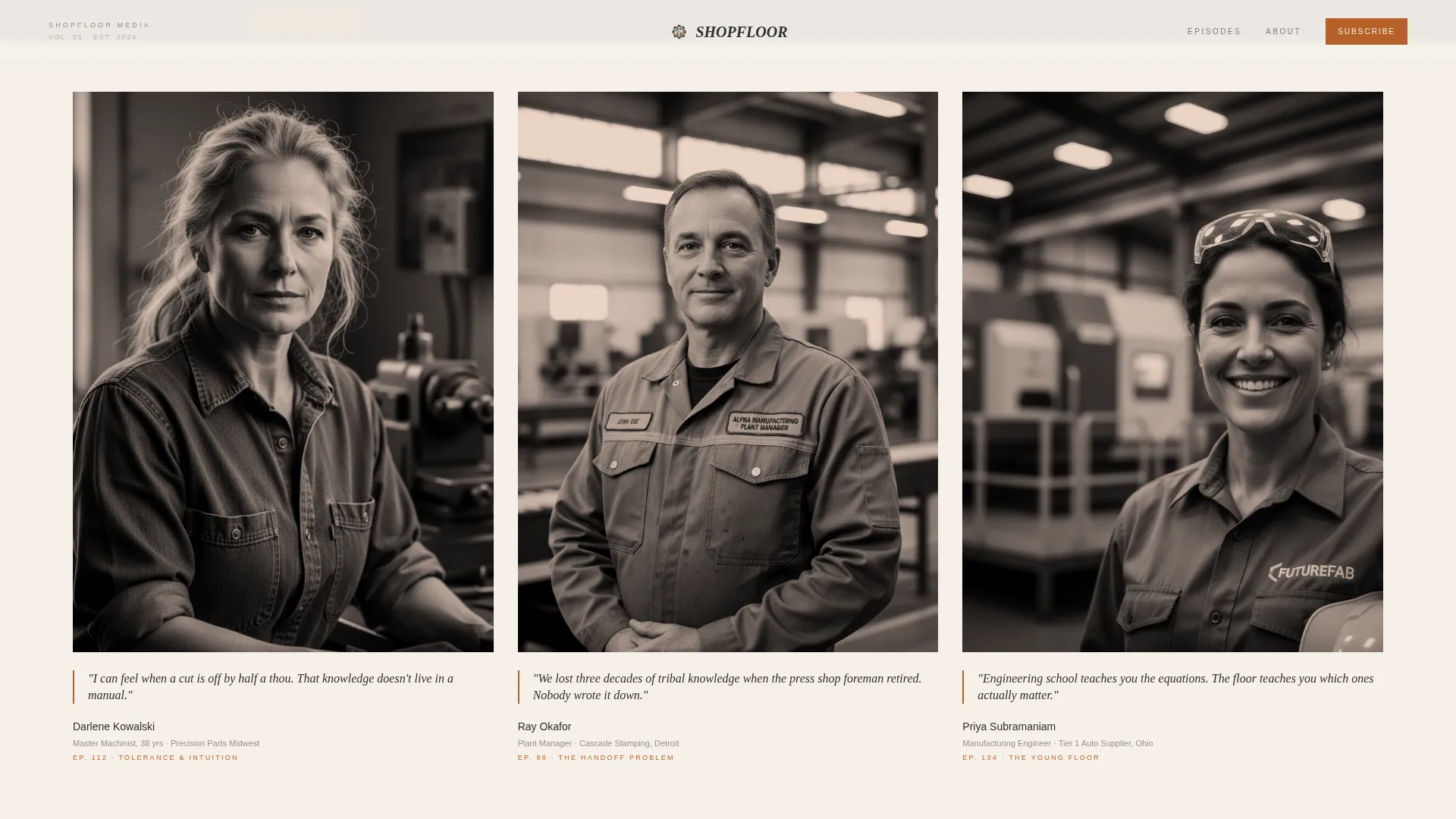Manufacturing Podcast Editorial Landing Page Template