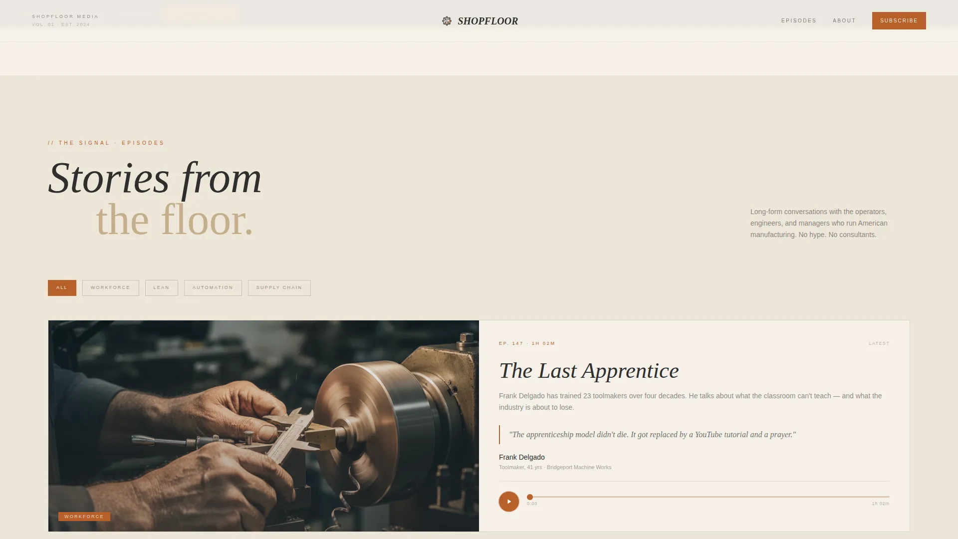 Manufacturing Podcast Editorial Landing Page Template