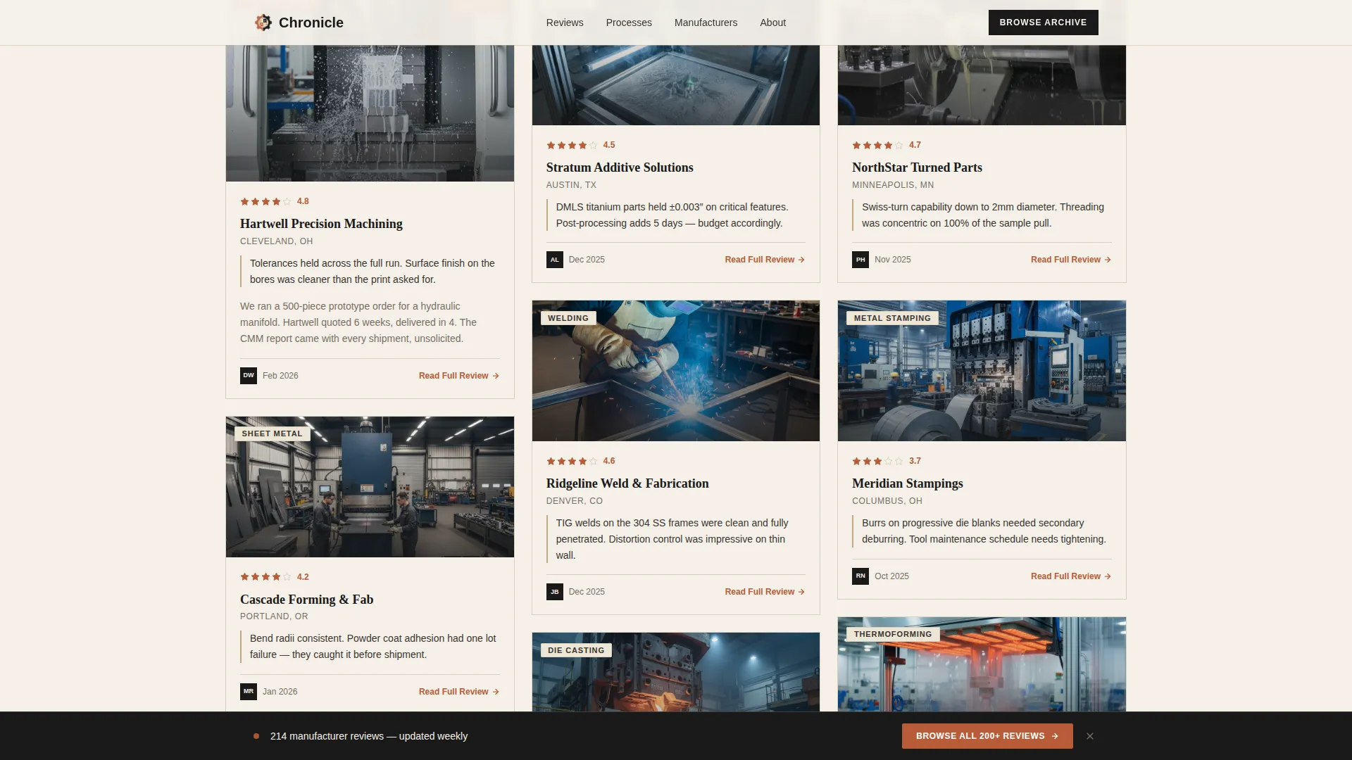 Manufacturing Review Blog Landing Page Template