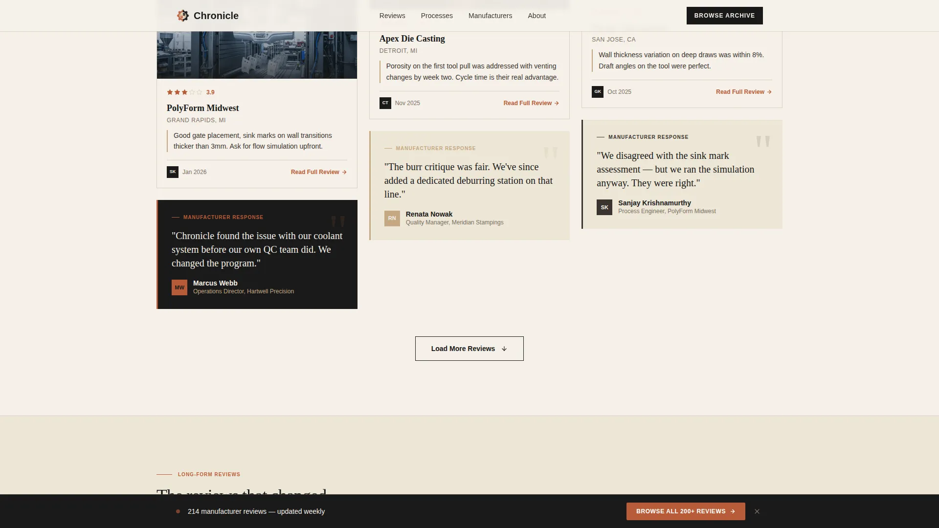 Manufacturing Review Blog Landing Page Template
