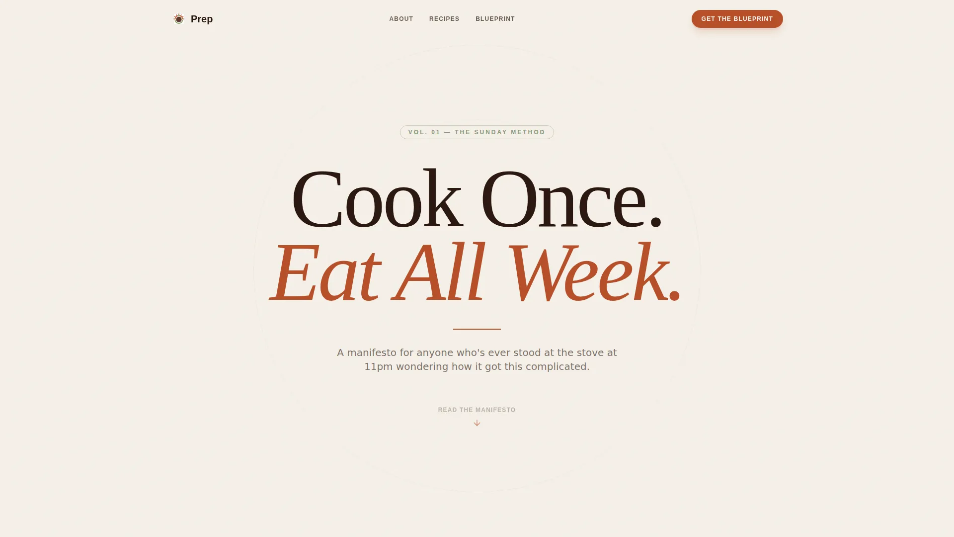 Meal Prep Blog Landing Page Template | Editorial Grid