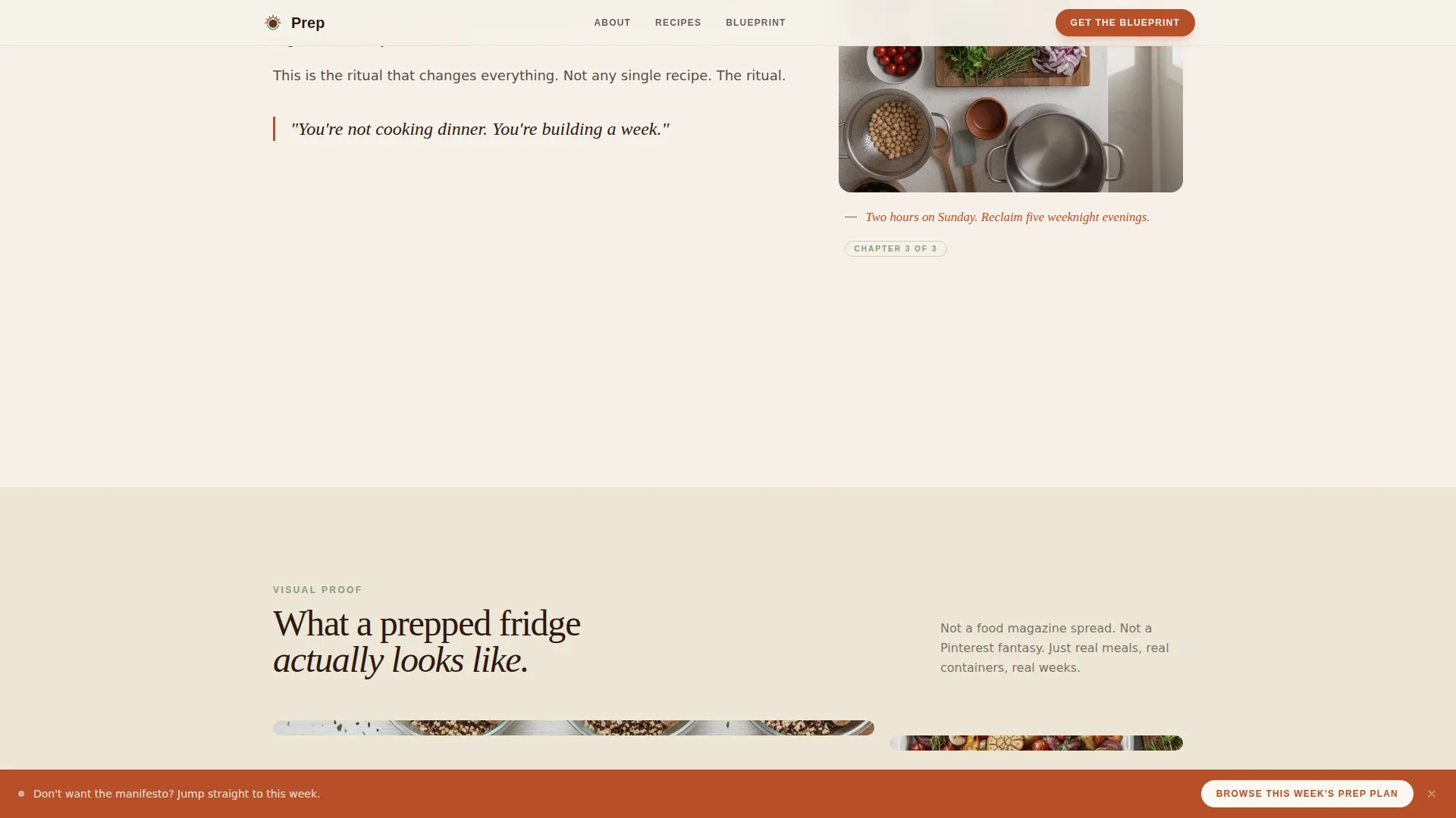 Meal Prep Blog Landing Page Template | Editorial Grid